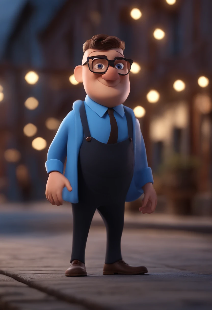 Cartoon character of a man wearing black glasses and a blue shirt, um personagem animado, Caractere estilizado, animation style rendering, 3D estilizado, Arnold Maya render, 3 d render stylized, toon render keyshot, Personagem 3D, Personagem 3D, 3d rendering stylized, 3 d character render, personagem de desenho animado, Personagem de close up, Pose de personagem, (Estilo Pixar) (master part:1.2) (Bokeh) (best quality) (pele detalhada) (textura detalhada) (8k) (argila) (Cinematic lighting) (foco nítido,Senta e vaza a parte superior do corpo