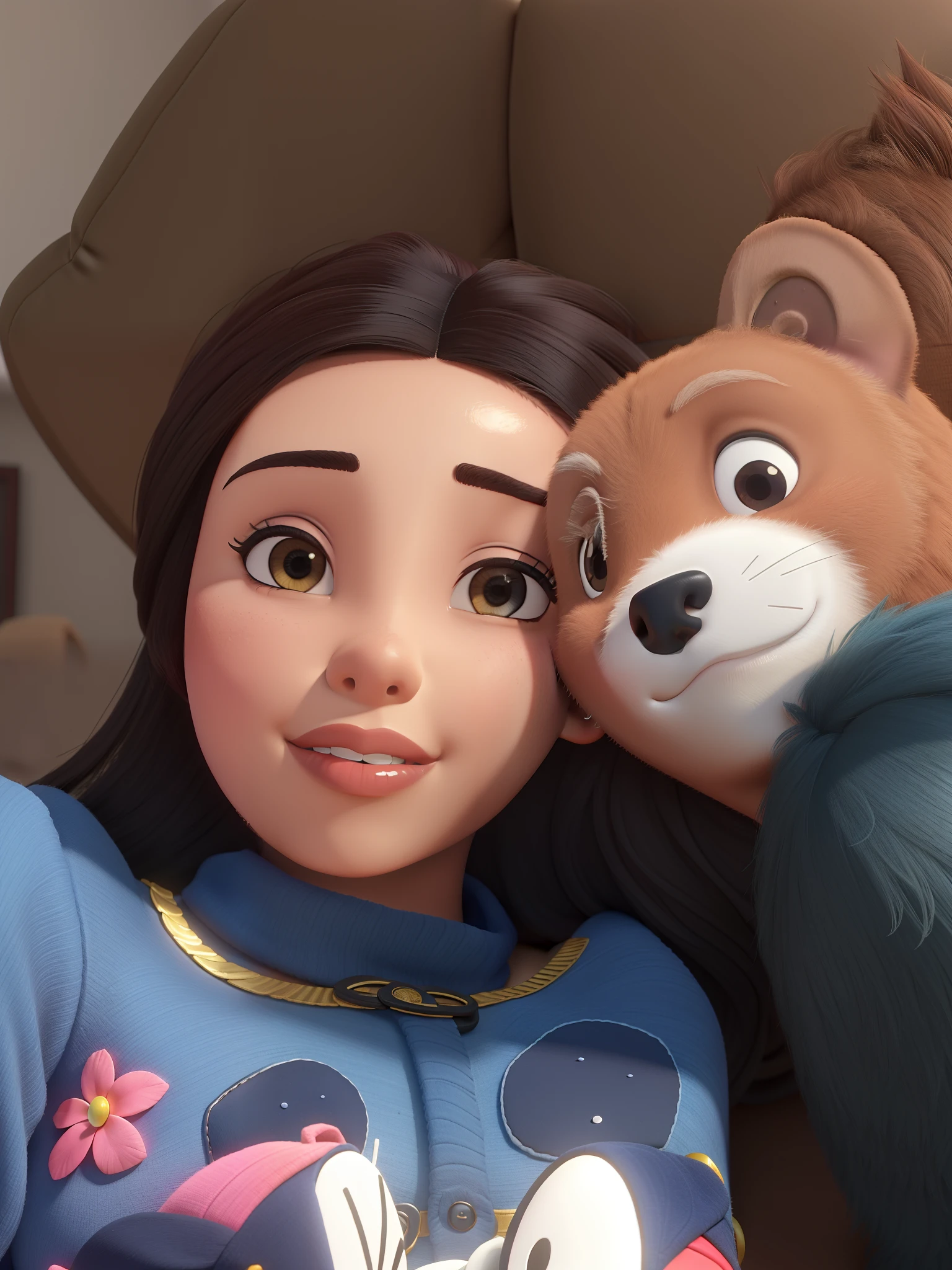 MULHER MORENA, MANDANDO BEIJINHO, COM UM URSINHO MARROM, Lying on the couch, OLHANDO O CELULAR
