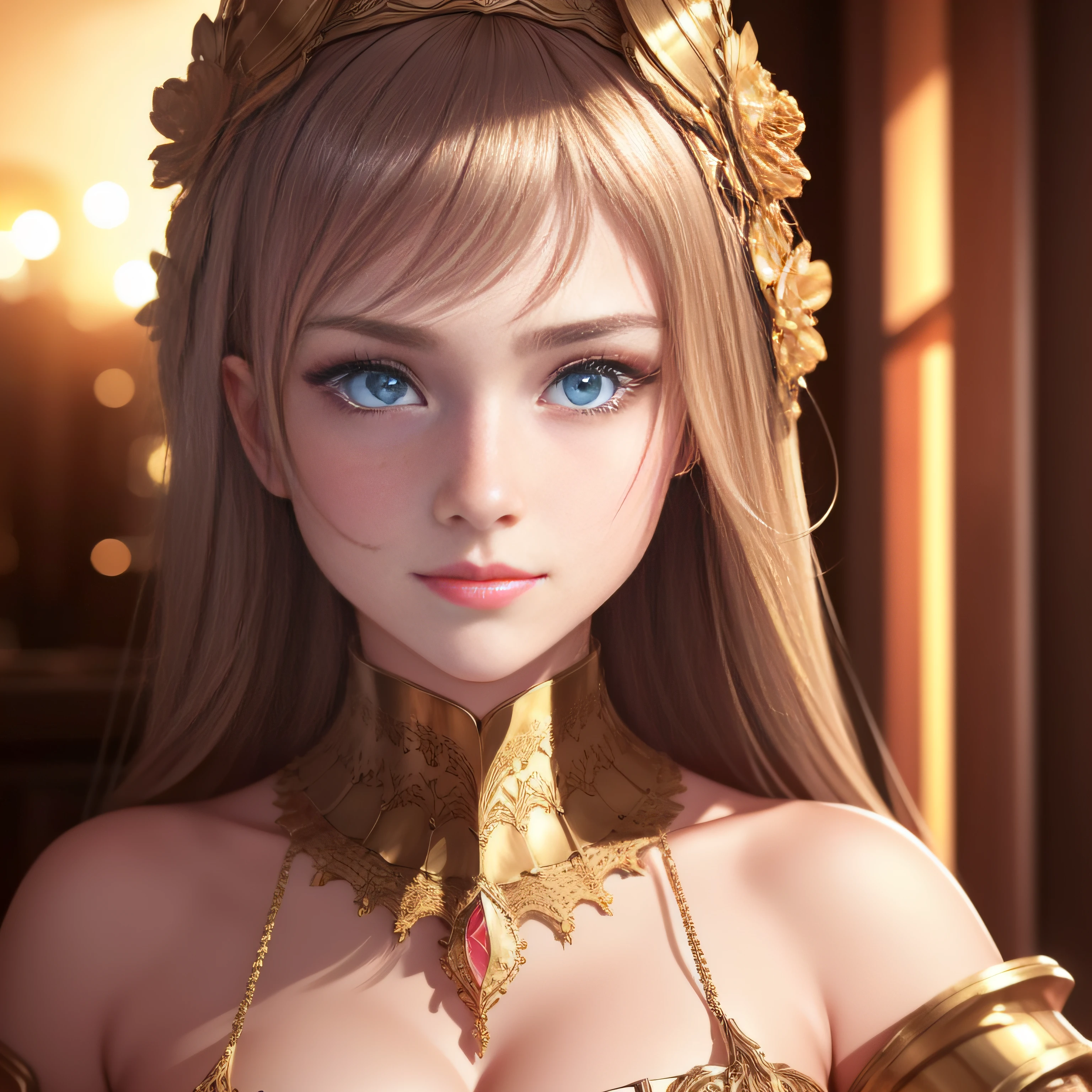 Bokeh, harsh dappled light on an attractive 30 year old woman with long pulled back brown hair and blue eyes with small breasts and a model body, porter une robe de l'Renaissance Era, standing pose in the throne room, haut du corps, background: château anglais complexe du XVIIIe siècle, complex throne room, Tapisserie, Soft light, nuit, faible angle, Atmosphère, complex detail, spectacular overhead lighting, joli, faible profondeur de champ, complex detail, dieu rayon, (((beast penis on her head)))