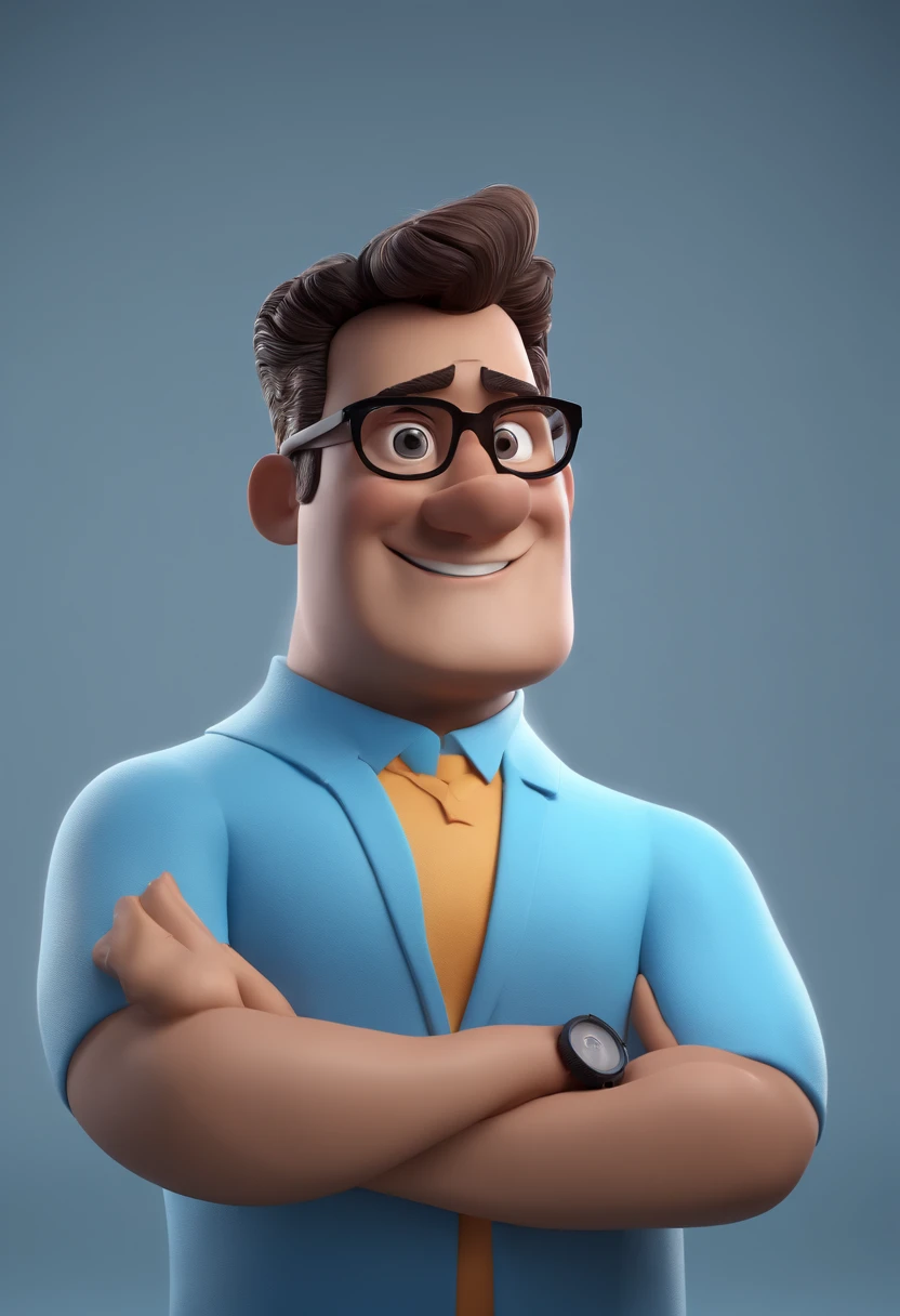 Cartoon character of a man with black glasses and a blue shirt, animation character, Caractere estilizado, animation style rendering, 3D estilizado, Arnold Maya render, 3 d render stylized, toon render keyshot, Personagem 3D, Personagem 3D, 3d rendering stylized, 3 d character render, personagem de desenho animado, Personagem de close up, Pose de personagem, (Estilo Pixar) (master part:1.2) (Bokeh) (best quality) (pele detalhada) (textura detalhada) (8k) (argila) (Cinematic lighting) (foco nítido