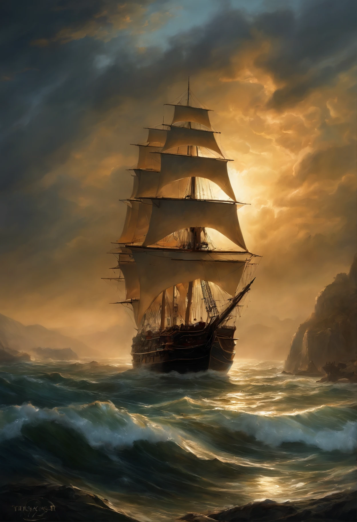 Real picture（（Oil paints ））Landscape painting, acrycle painting, Brush strokes, With unparalleled realism,ultrawide,ominous skies,Sail ships,Wooden boats,Lotus,Huge waves,Starry night,《assassins creed》Ambient,voluminetric lighting,Clearing,Realistic,james gurney,art  stations，（（Oil painting paint）, 16:9 aspect ratio