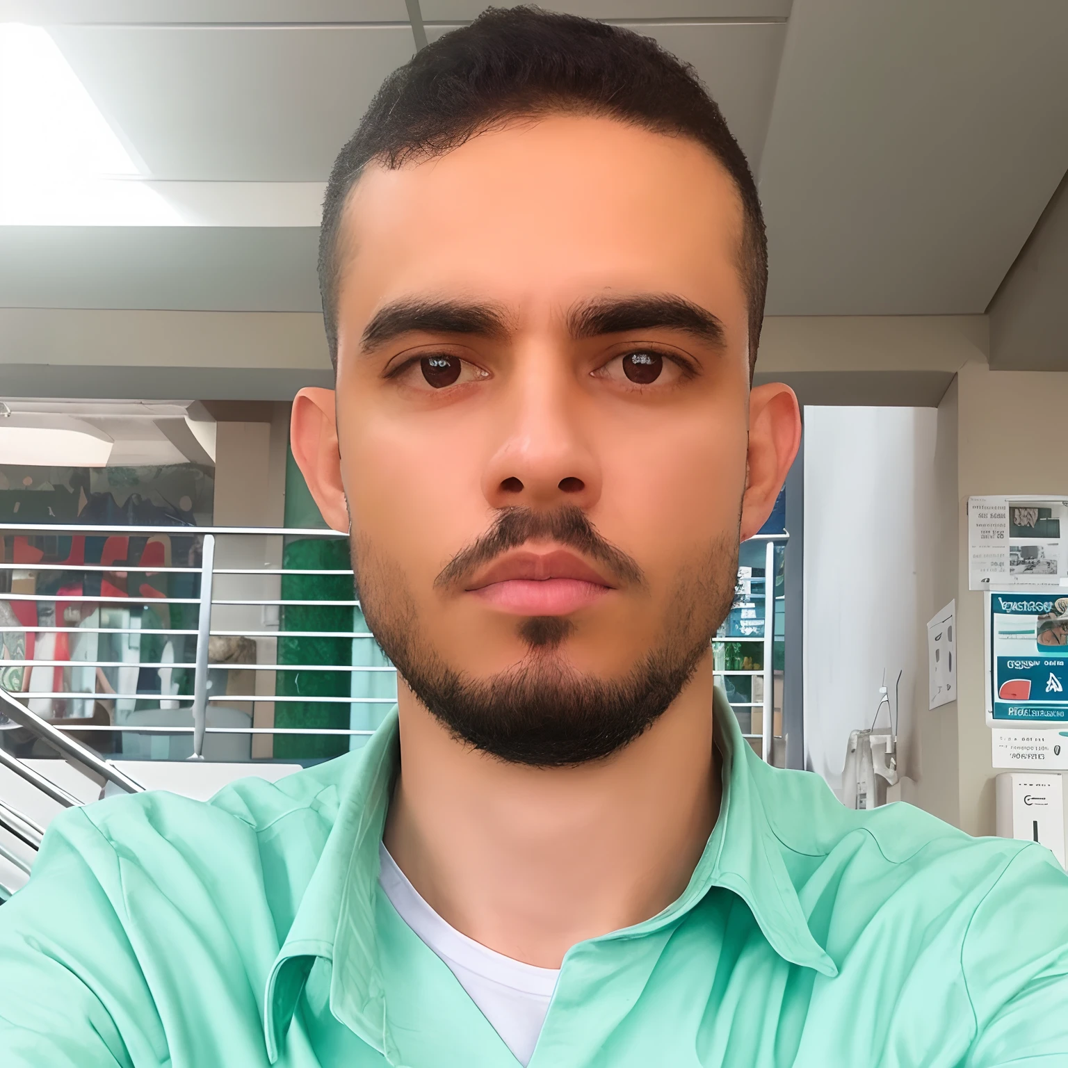 there is a man with a beard and a green shirt, icaro carvalho, david rios ferreira, Alex, Emad Mostaque, caio santos, Mohamed Chahin, imagem frontal, andres rios, Aykut Aydogdu, inspired by Antônio Parreiras, com uma barba pequena, Postagem no Reddit, imagem de qualidade muito baixa