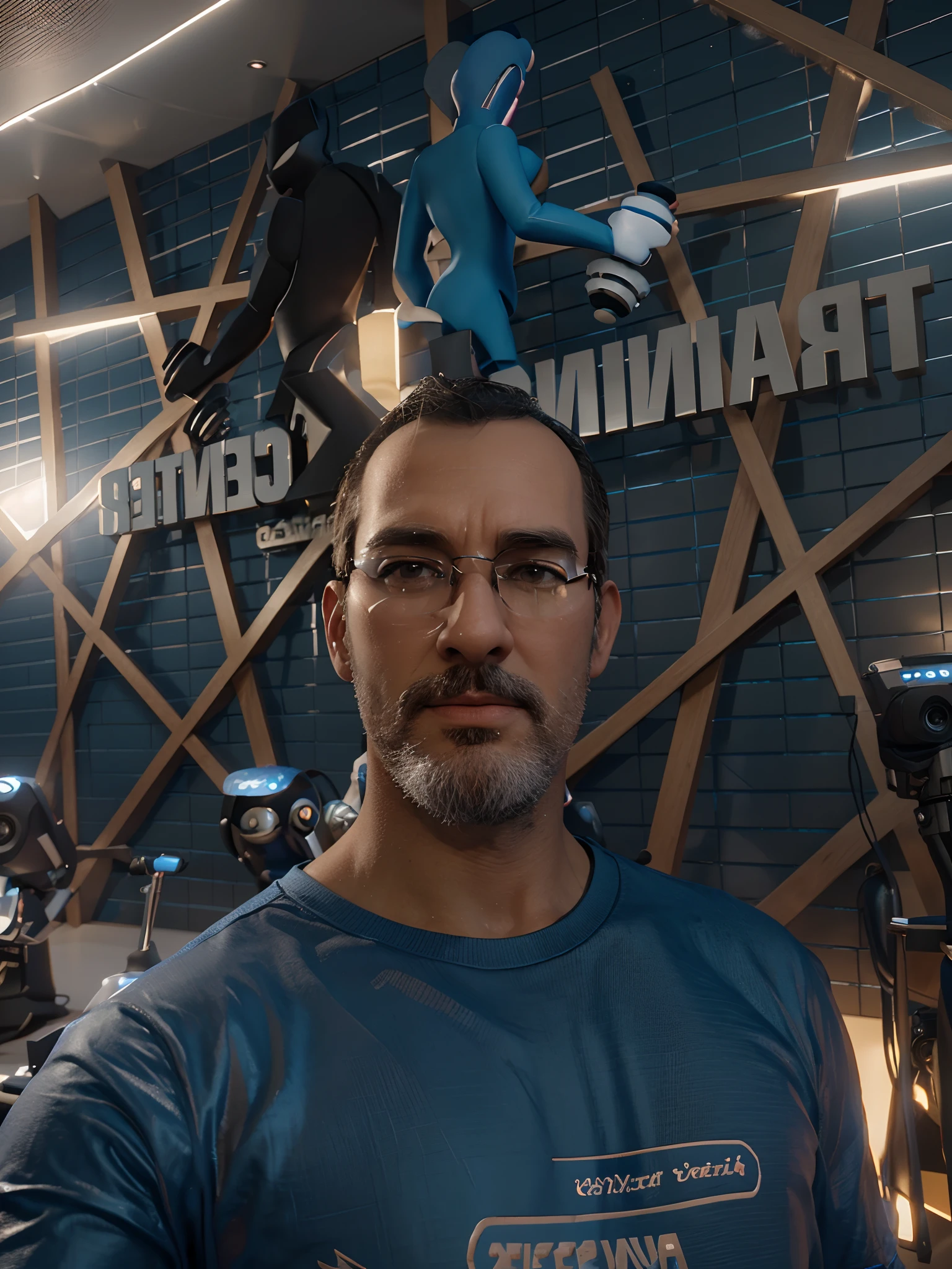 Cartoon character of a man with black glasses and a blue shirt, animation character, Caractere estilizado, animation style rendering, 3D estilizado, Arnold Maya render, 3 d render stylized, toon render keyshot, Personagem 3D, Personagem 3D, 3d rendering stylized, 3 d character render, personagem de desenho animado, Personagem de close up, Pose de personagem, (Estilo Pixar) (master part:1.2) (Bokeh) (best quality) (pele detalhada) (textura detalhada) (8k) (argila) (Cinematic lighting) (foco nítido