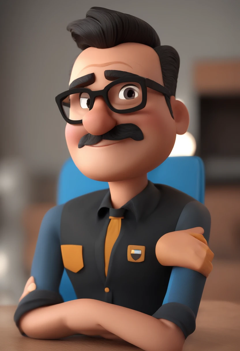 Cartoon character of a man with black glasses and a blue shirt, animation character, Caractere estilizado, animation style rendering, 3D estilizado, Arnold Maya render, 3 d render stylized, toon render keyshot, Personagem 3D, Personagem 3D, 3d rendering stylized, 3 d character render, personagem de desenho animado, Personagem de close up, Pose de personagem, (Estilo Pixar) (master part:1.2) (Bokeh) (best quality) (pele detalhada) (textura detalhada) (8k) (argila) (Cinematic lighting) (foco nítido