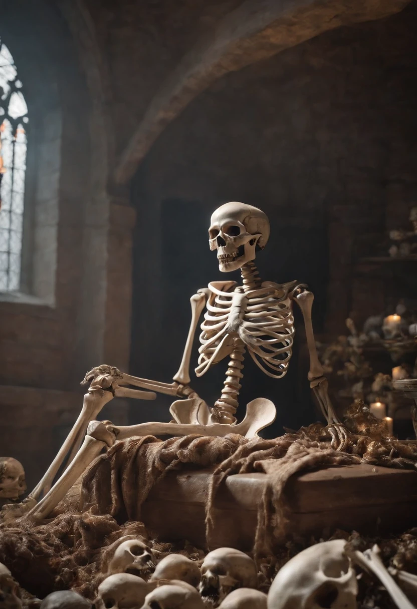 The Skeleton King and Lucifer converse in a pile of corpses, Hirngespinst, Wendungen, elegant, Highly detailed, zentriert, Analoge Messung, Malerei eines, Wendungen, voluminrische Beleuchtung, beautiful, Ein Meisterwerk voller satter und tiefer Farben, Scharfer Fokus, ultra - detailliert, Im Stil von Dan Mumford und Mark Simonetti, Astrofotografie, best qualiät,
