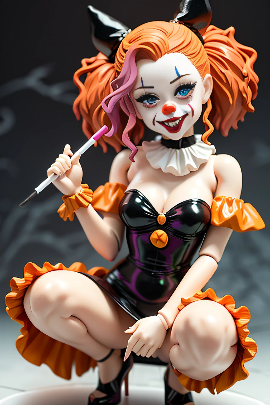 (((pvc figurine))) ((Selena Gomez)), ((halloween)) ((magic forest)), (sexy costume), ((masterpiece)) , cute body, (Pennywise) from 'It' DIY Halloween Costume, If anyone fears clowns, they'll surely hide after you transform into Pennywise from It. For this shapeshifting monster, you'll need orange hair, a white dress and a red balloon. Oops upskirt, squatting, suck lollipop, avant garde fashion model pop up parade figure, seductive anime girl, anime figure, anime figurine, seductive. highly detailed, aoshima chiho, ( highly detailed figure ), pvc figurine
