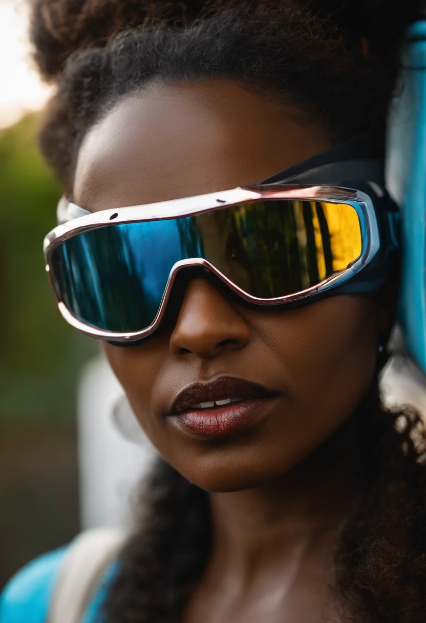 Mulher negra,alta,wearing goggles, cabelos amarrados e crespos,parecida com a ex jogadora de volei Fabiana,Math Teacher