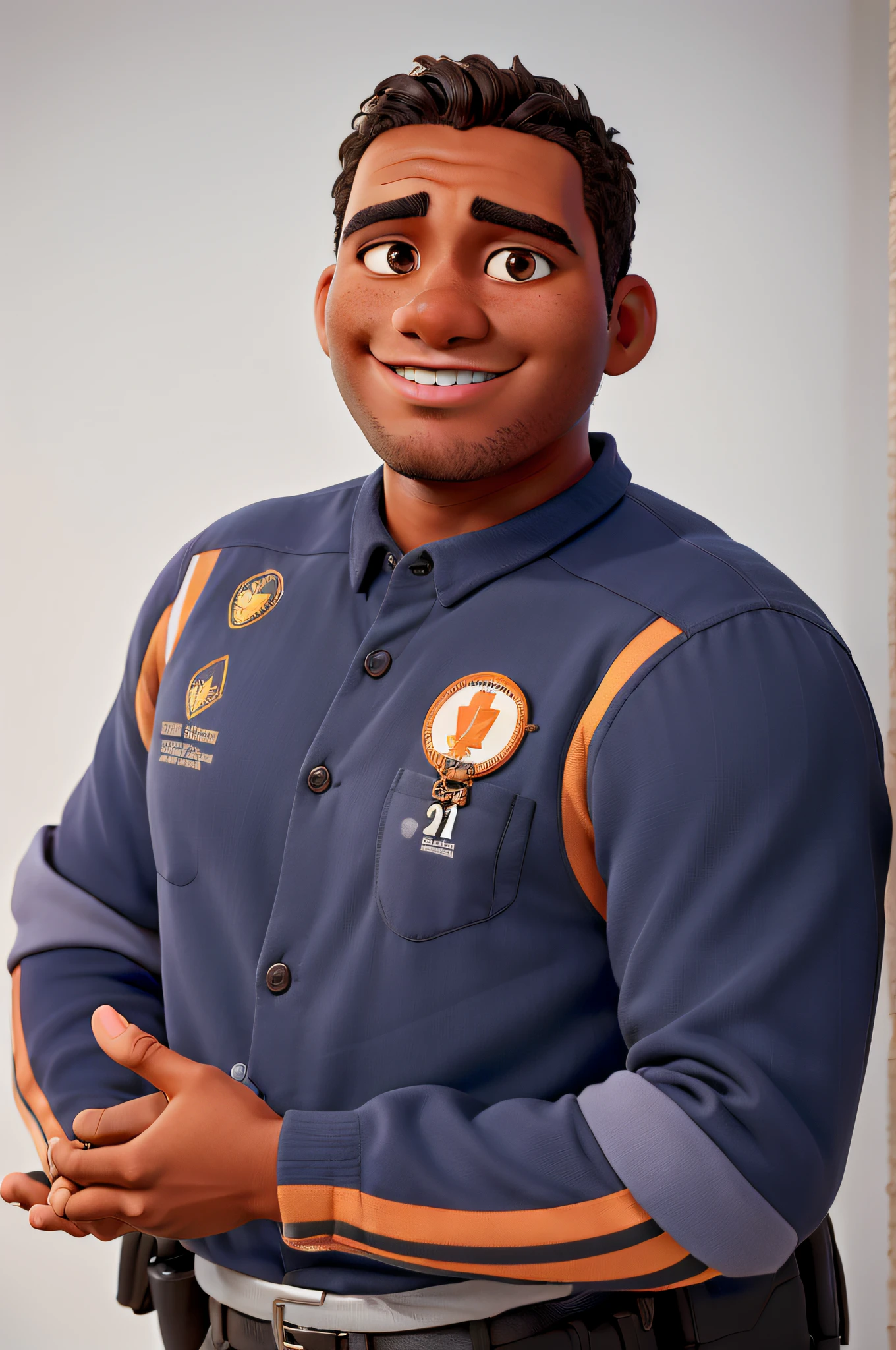a man with dark skin color in his work uniform