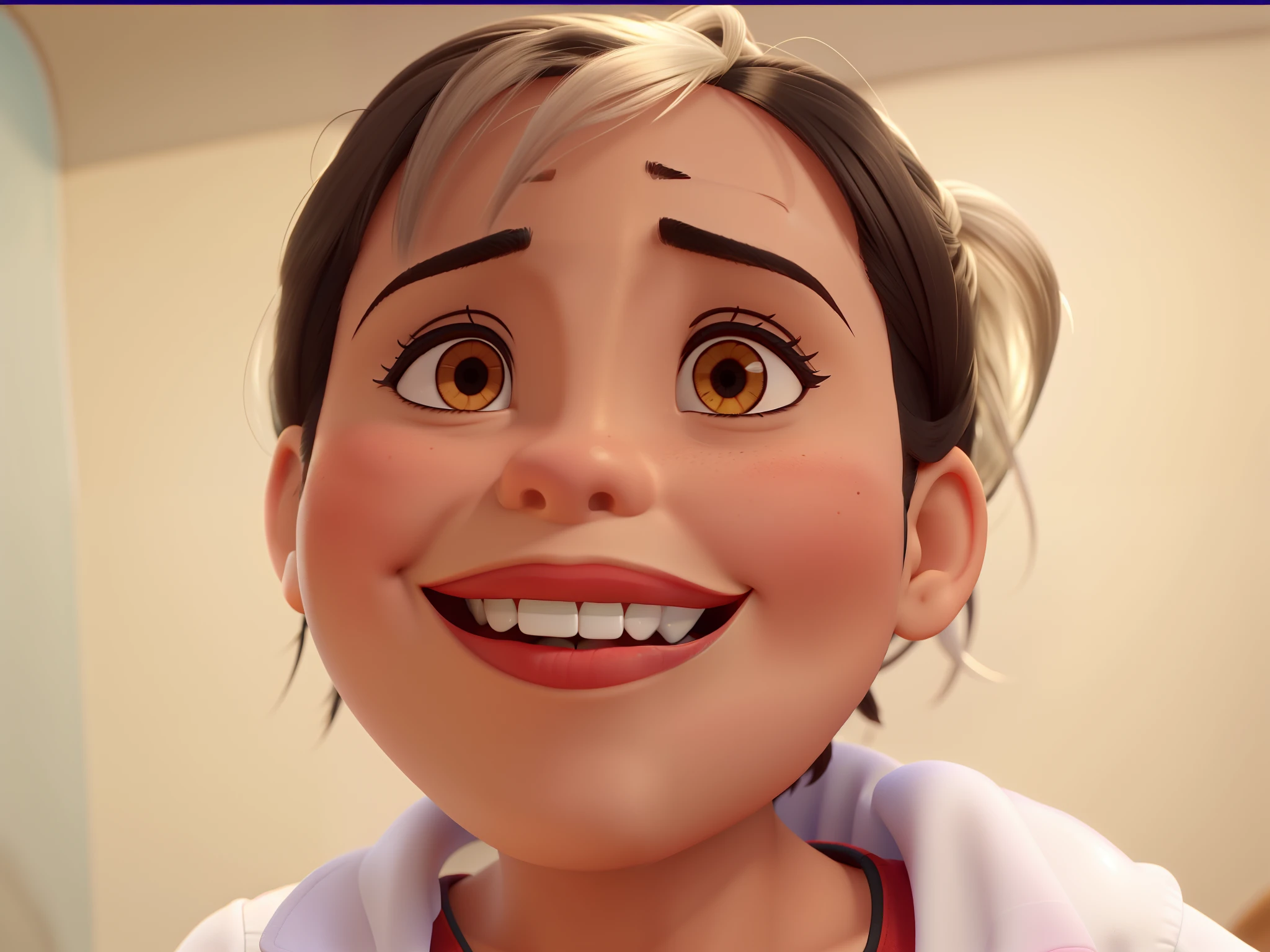 menina morena sorrindo com dente quebrado estilo disney pixar