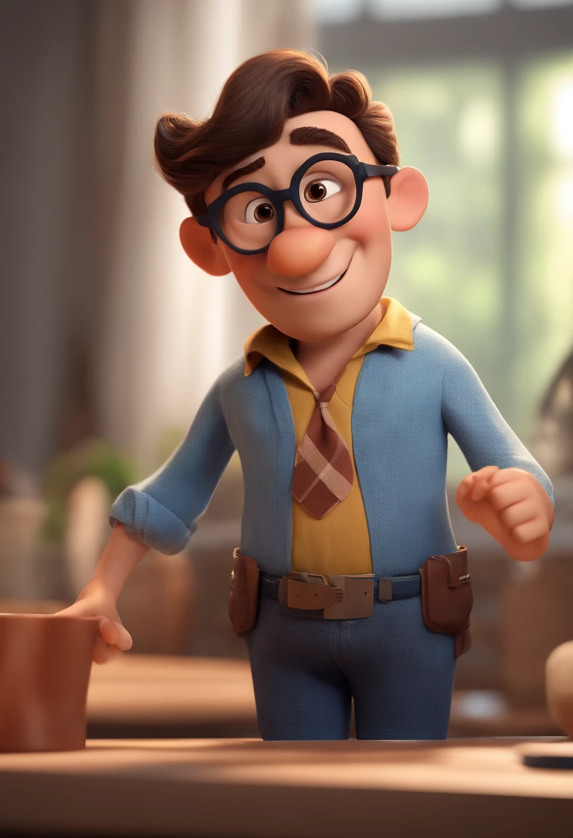 Cartoon character of a man with black glasses and a blue shirt, animation character, Caractere estilizado, animation style rendering, 3D estilizado, Arnold Maya render, 3 d render stylized, toon render keyshot, Personagem 3D, Personagem 3D, 3d rendering stylized, 3 d character render, personagem de desenho animado, Personagem de close up, Pose de personagem, (Estilo Pixar) (master part:1.2) (Bokeh) (best quality) (pele detalhada) (textura detalhada) (8k) (argila) (Cinematic lighting) (foco nítido