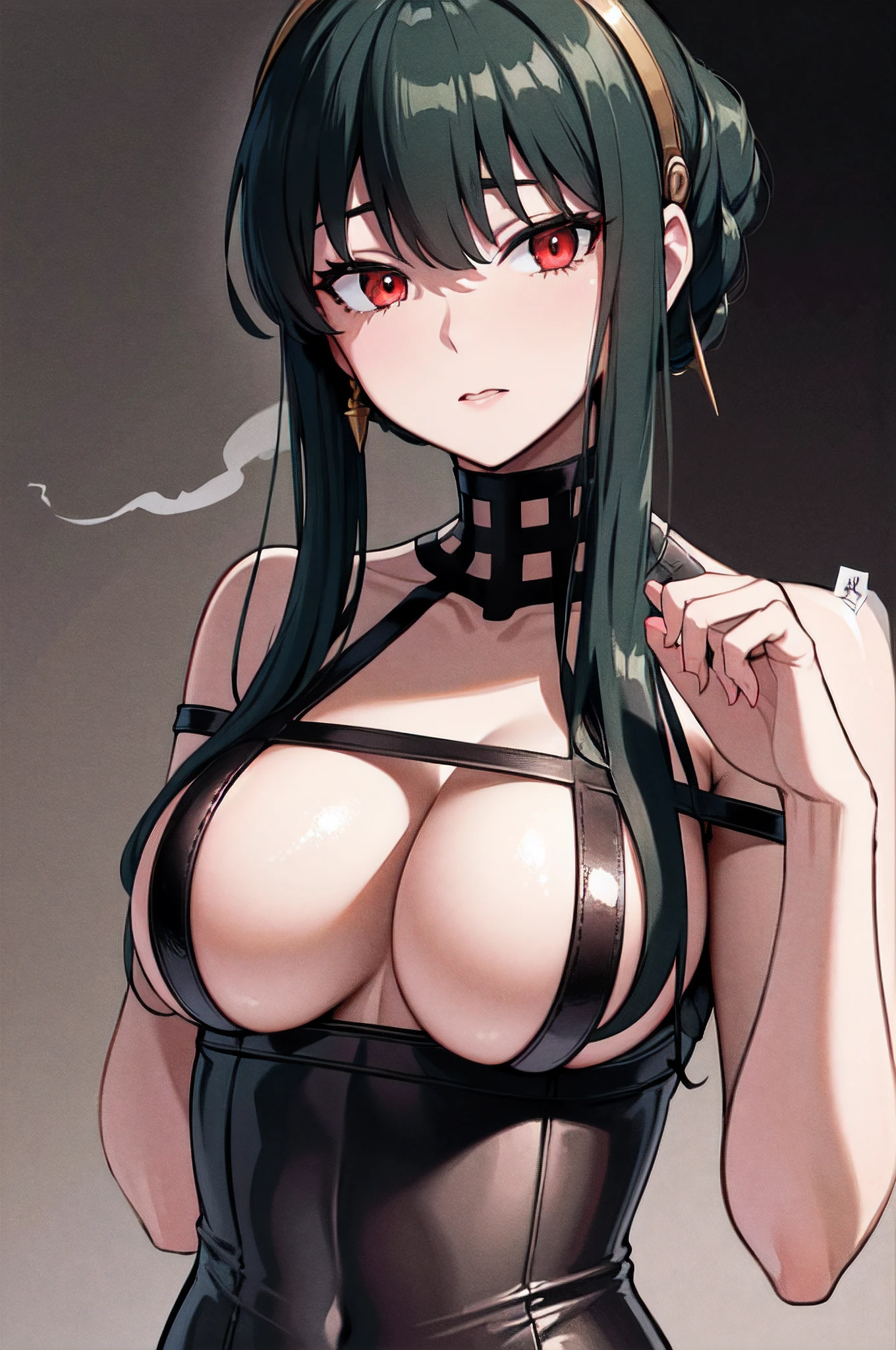 (best quality,4k,highres,masterpiece:1.2),ultra-detailed naked,realistic body:1.37,illustration,spyx family,forger character,erotic,provocative pose,seductive,piercing eyes,expressive face,anime style,dark and mysterious color palette,shadows and highlights,soft lighting,reflections in her eyes,elaborate headdress and intricate jewelry,erotic naked body,background of a hidden underground lair,tools of forgery like brushes,inks and paper,faint smoke in the air,hints of secrecy and danger,neon lights casting a glow on her,stealthy and confident stance,subtle hint of intrigue and mischief