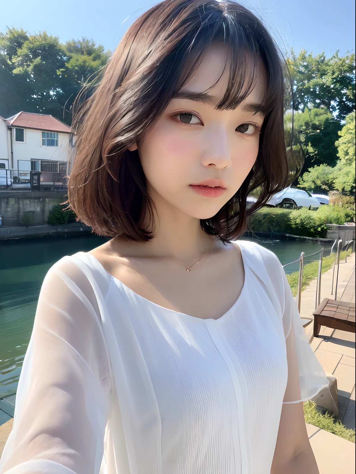 ((top-quality、8K、masterpiece:1.3))、foco nítido:1.2、Beautiful woman with perfect body:1.4、Slimed:1.2、((small tits:1.2)) (Photorealsitic:1.1)、(Manish Shorthair)、(Vast valleys and quays:1.2)、Wet hair:1.1、Highly detailed facial and skin texture、 A detailed eye、二重まぶた、Transparent white skin、High Fashion Dresses、Light bangs、Oversized clothes、Sharp straight hair、
