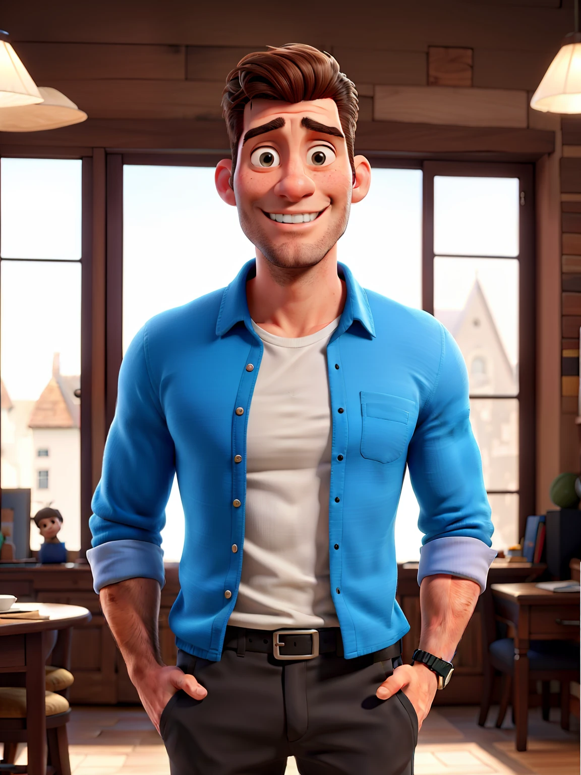 A handsome father man, tight clothes