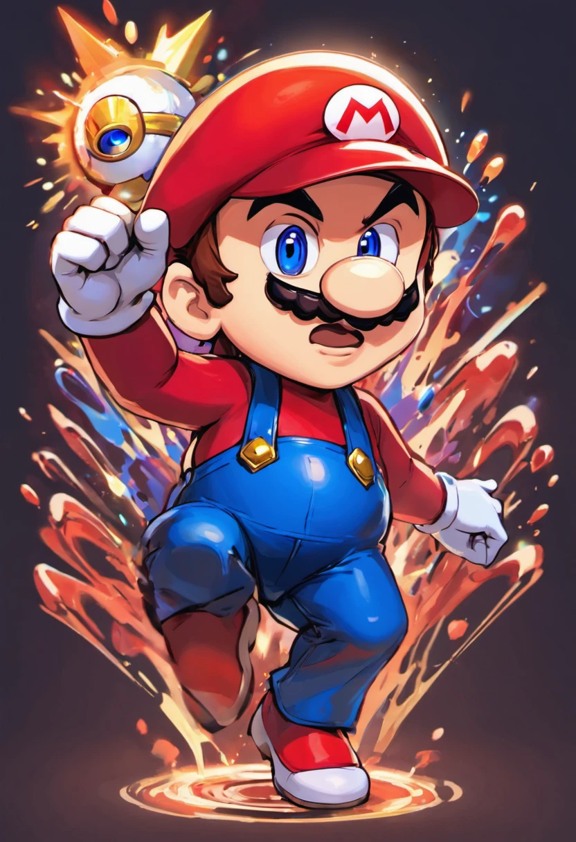 (Mario), design de personagens, Nintendo Super Mario, (olhos azuis, red hat, terno vermelho, blue suspenders, luvas brancas, )super bonito estilo caixa cega, Chibi, corpo inteiro, exaggerated expressions and actions, fundo limpo, Destaques iridescentes brilhantes, studio lighting, Atmospheric Illumination, com textura requintada, High detail, high resolution, c4d, ..3d, Liquidificador, 8k, best quality, Ultra High Definition