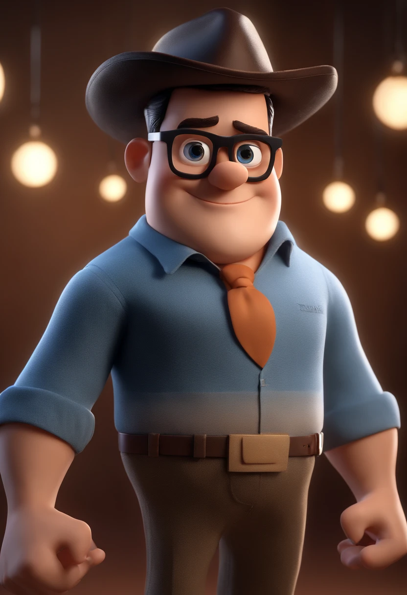 Cartoon character of a man with black glasses and a blue shirt, animation character, Caractere estilizado, animation style rendering, 3D estilizado, Arnold Maya render, 3 d render stylized, toon render keyshot, Personagem 3D, Personagem 3D, 3d rendering stylized, 3 d character render, personagem de desenho animado, Personagem de close up, Pose de personagem,  (Estilo Pixar) (master part:1.2) (Bokeh) (best quality) (pele detalhada) (textura detalhada) (8k) (argila) (Cinematic lighting) (foco nítido