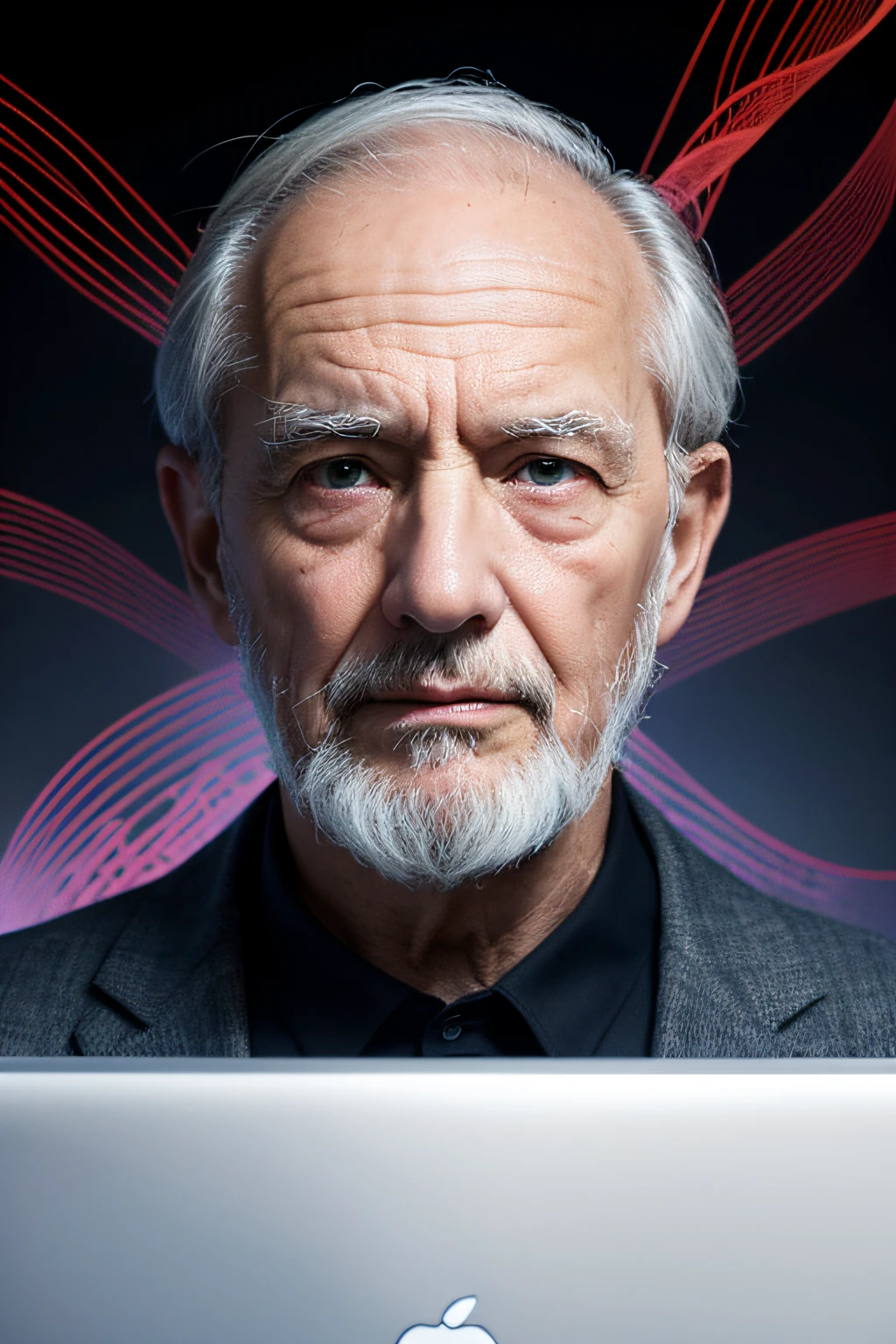 Brainwave graphics，A old man ，Vicissitudes，A background full of technology