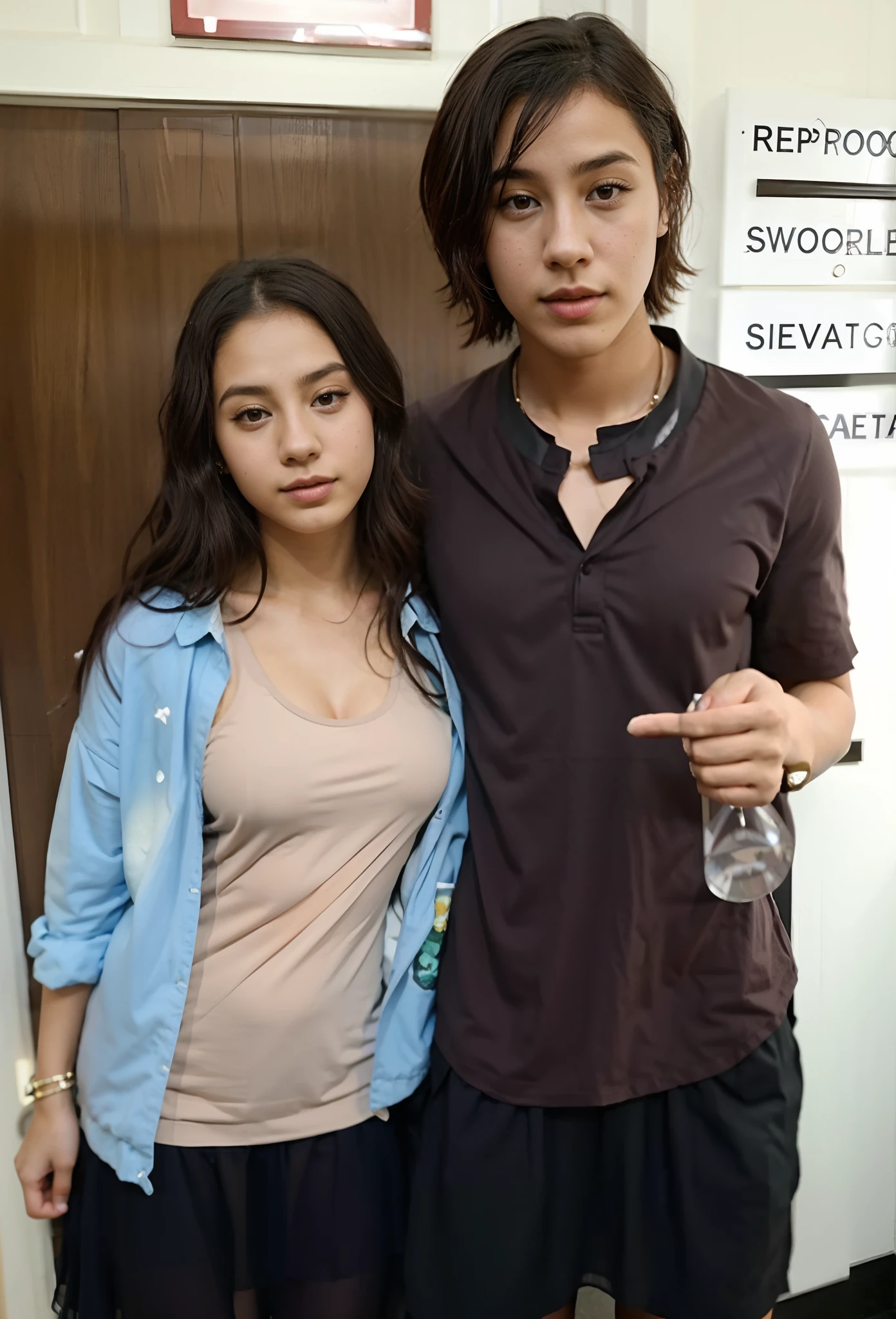 They are posing for a photo in front of a door, Charli Bowater e Artgeem, cant believe it is real, Tyler Edlin e Natasha Tan, com ela longa, Jordan Grimmer e Natasha Tan, ((Saturado)), Vestido casualmente, Jamie Coreth, avan jogia anjo, they are siblings, zac retz, Fanart, Sidnei Hanson