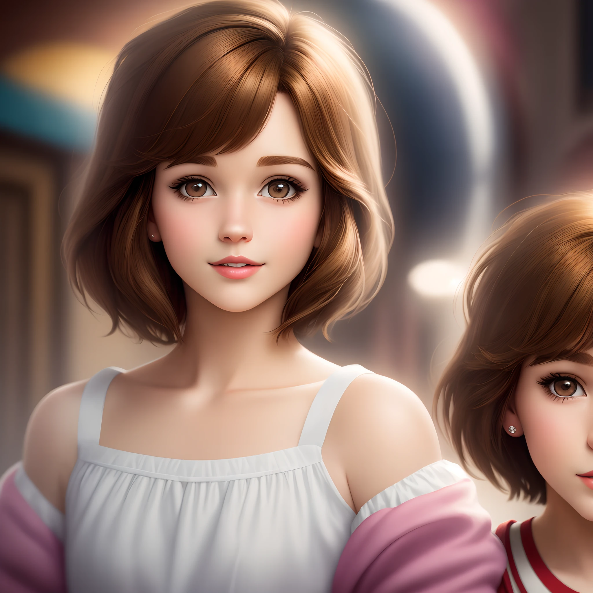 create a Disney poster picsart 28 years old, short shoulder length hair, light brown hair, brown eyes, white. best creative quality, high positive quality