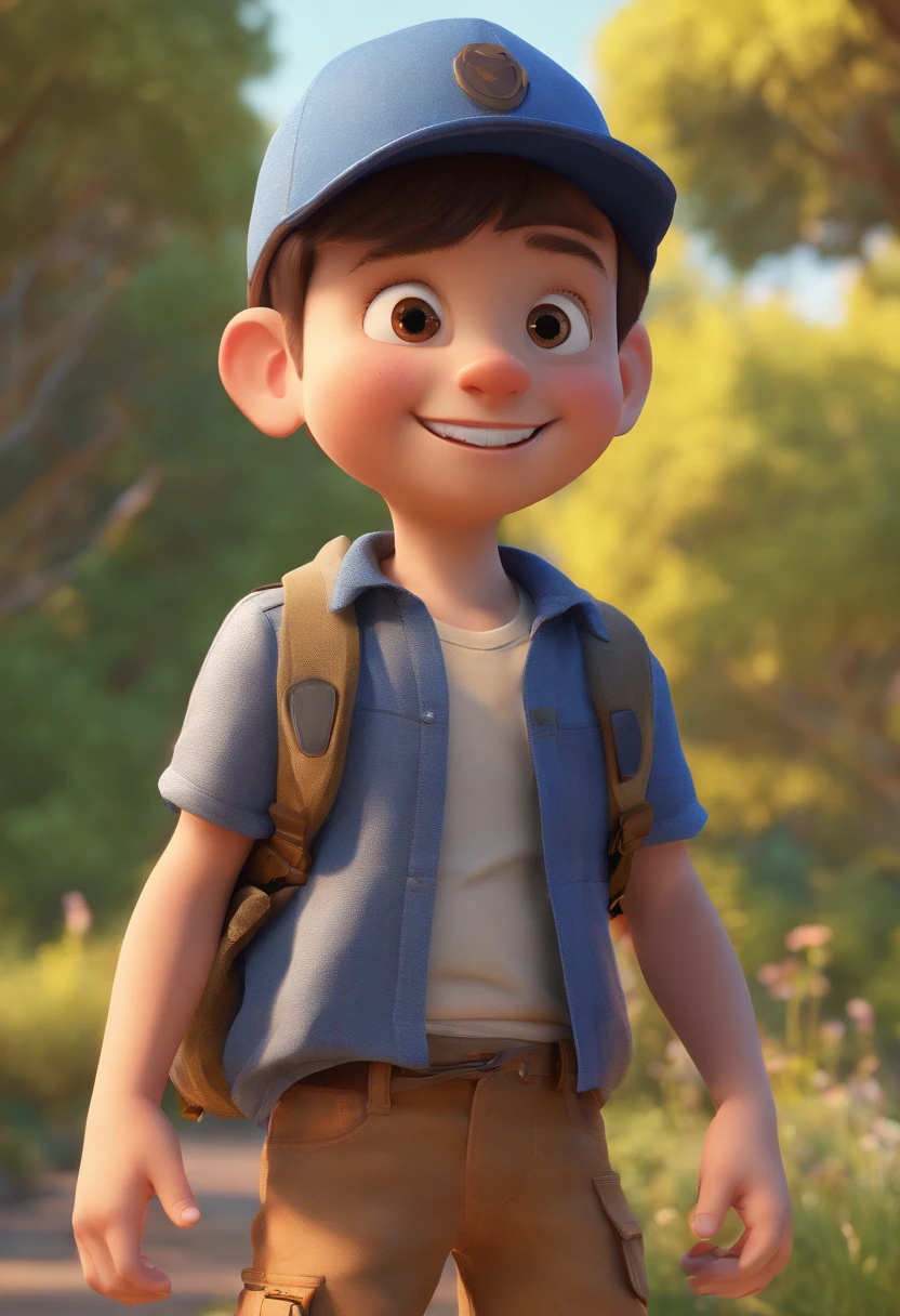 pixarstyle a waist-length portrait of a , smirk, cap, nature, natural skin texture, 4k textures, hdr, intricate, highly detailed, sharp focus, cinematic look, hyperdetailed
