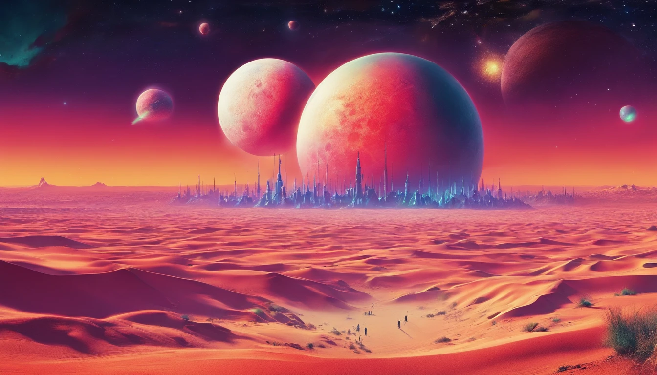 Huge planet, Abundant desert, the night, starrysky, surrealism, Masterpiece, A high resolution, 16k