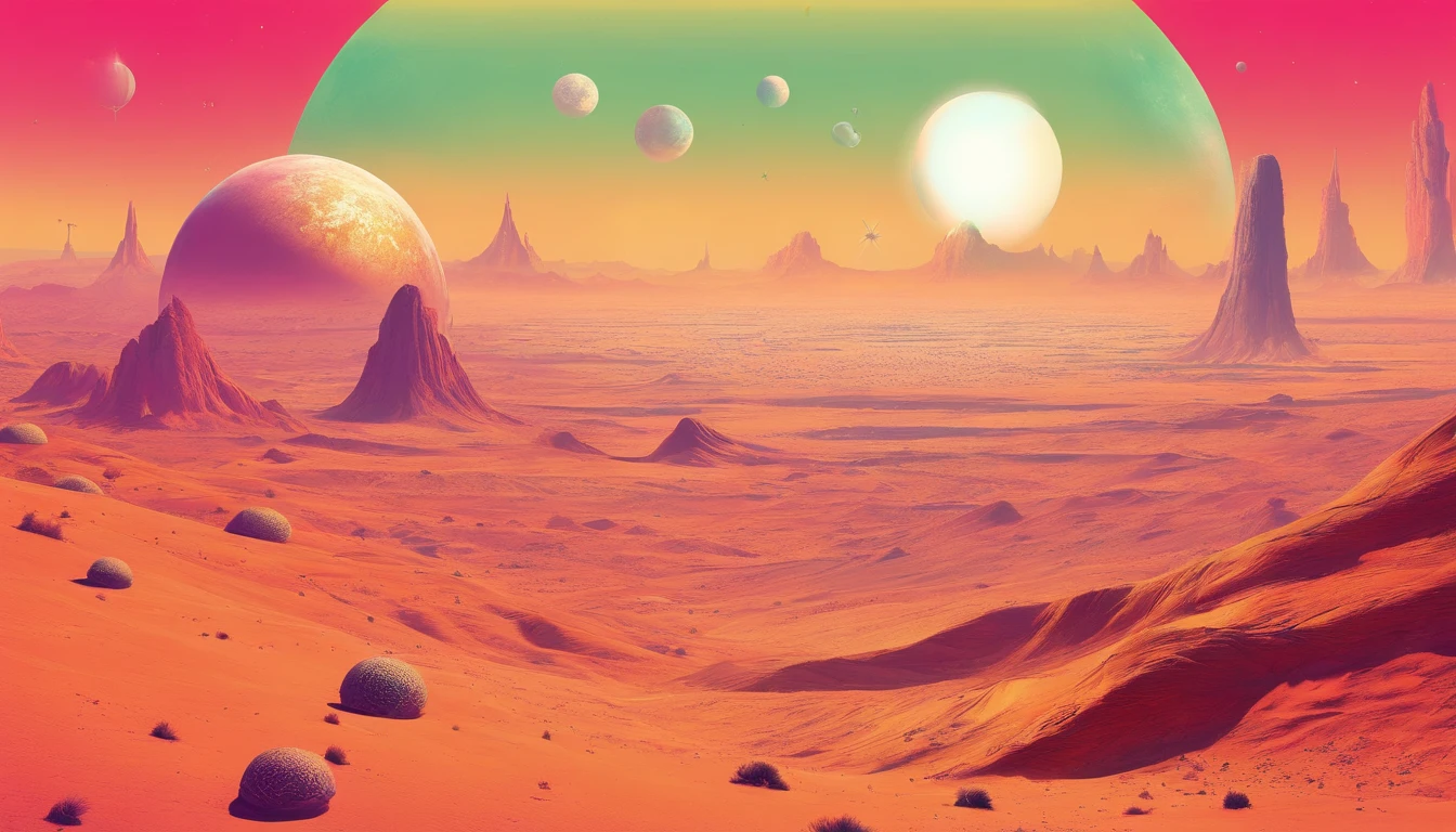 Huge planet, Abundant desert, the night, starrysky, surrealism, Masterpiece, A high resolution, 16k