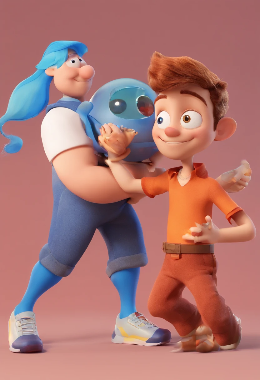 Estilo Pixar: The grown man is holding a naked blue-eyed boy and in his other hand he is holding a pair of scissors and is trying to cut off the boy's testicles,3D Poster,Disney