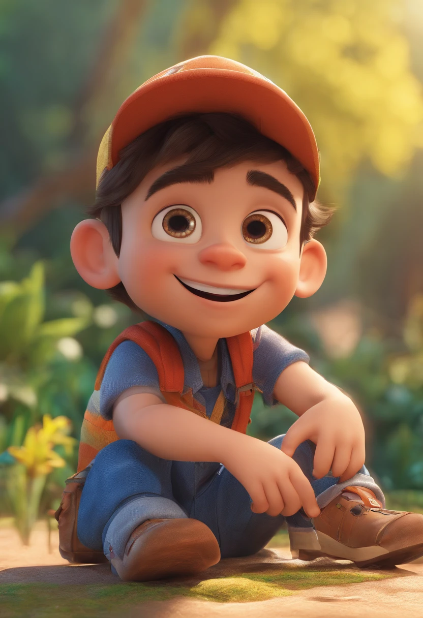 pixarstyle a waist-length portrait of a little boy, smirk, cap, nature, natural skin texture, 4k textures, hdr, intricate, highly detailed, sharp focus, cinematic look, hyperdetailed