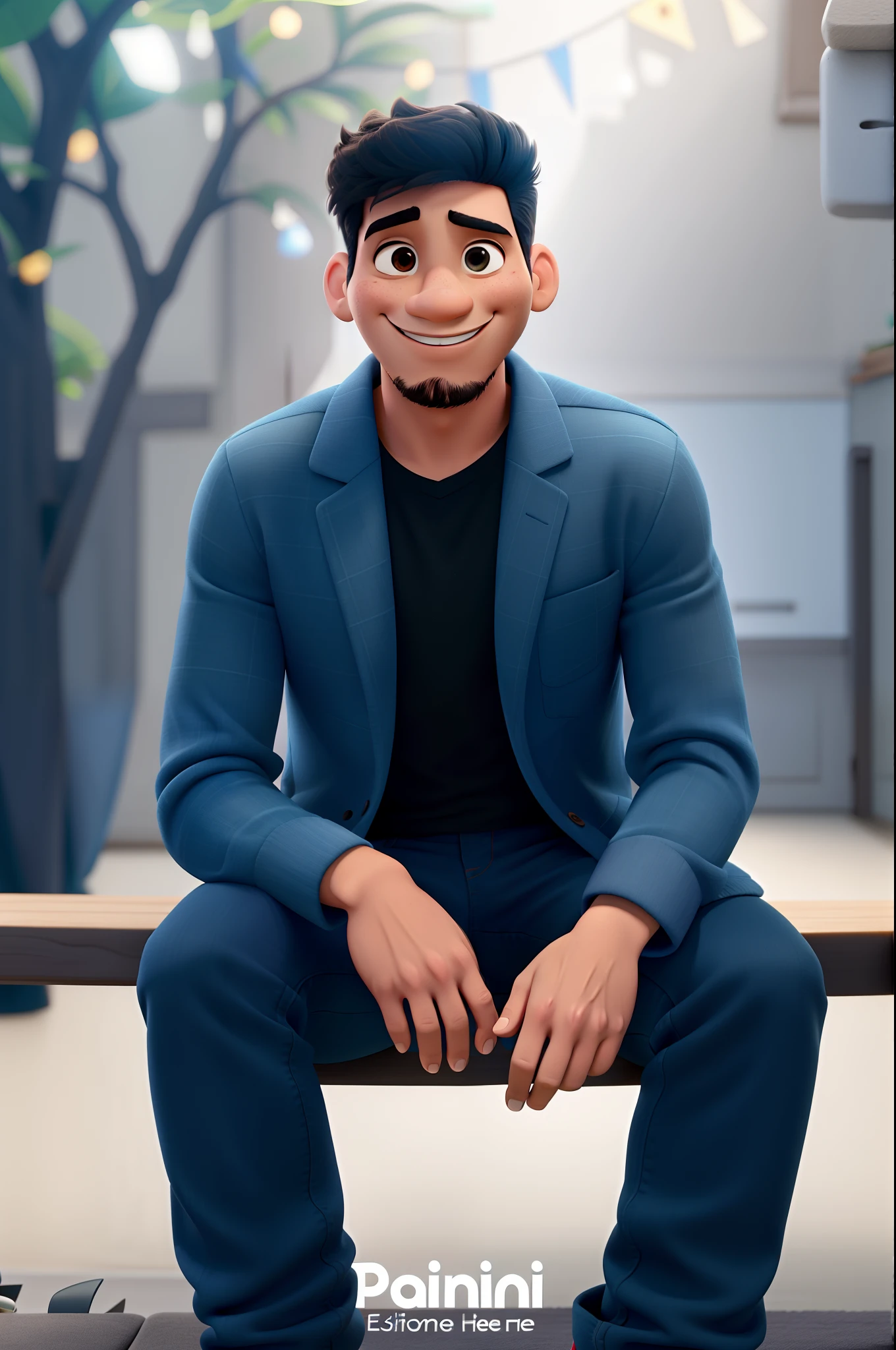 Um homem latino, sorridente, Estilo Disney Pixar, alta qualidade, melhor qualidade