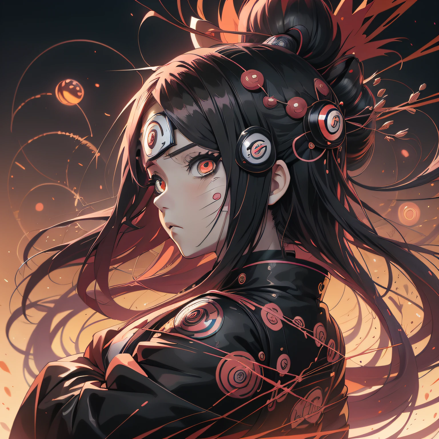 personagem PAIN d akatsuki de naruto se fosse detailed big round eyes, head shoot, side view, na cidade, Travessuras ou gostosuras, descansar, rasgado, rasgado, Sem Halloween,