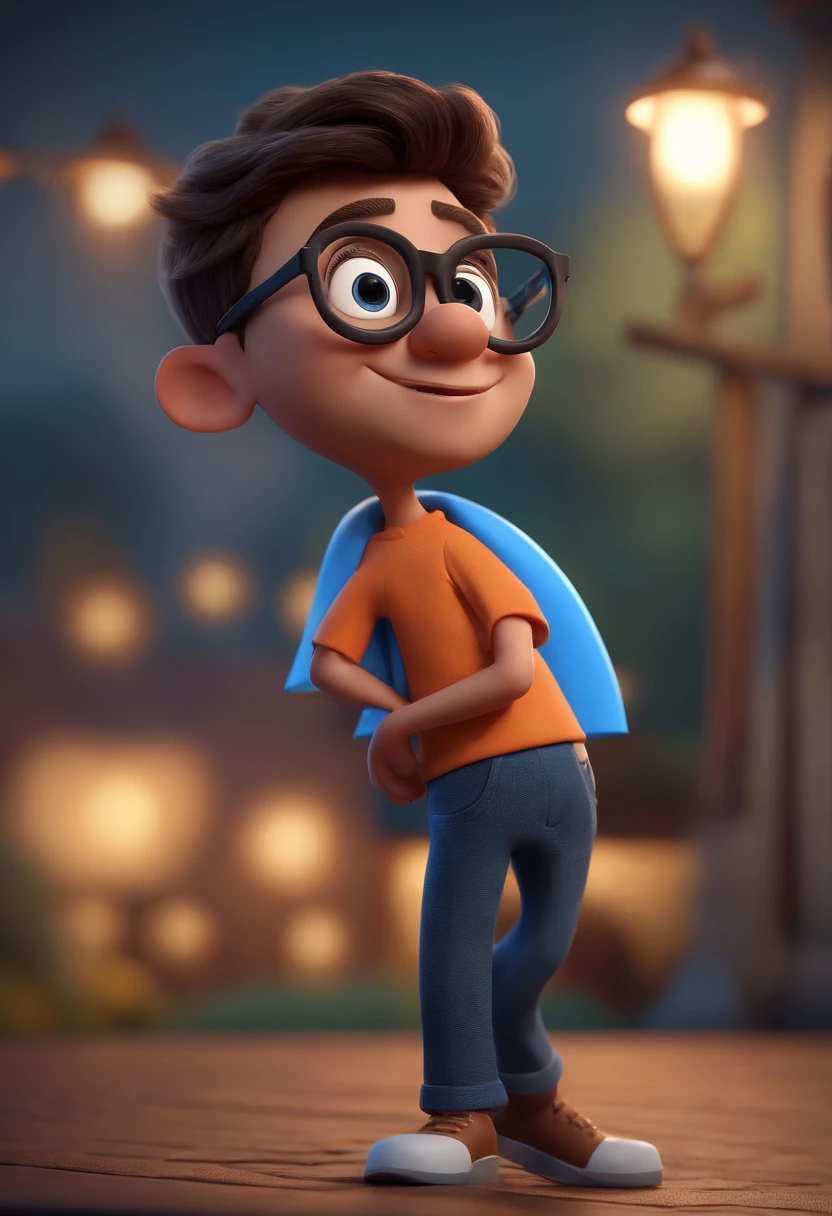 Cartoon character of a man with black glasses and a blue shirt, animation character, Caractere estilizado, animation style rendering, 3D estilizado, Arnold Maya render, 3 d render stylized, toon render keyshot, Personagem 3D, Personagem 3D, 3d rendering stylized, 3 d character render, personagem de desenho animado, Personagem de close up, Pose de personagem, (Estilo Pixar) (master part:1.2) (Bokeh) (best quality) (pele detalhada) (textura detalhada) (8k) (argila) (Cinematic lighting) (foco nítido