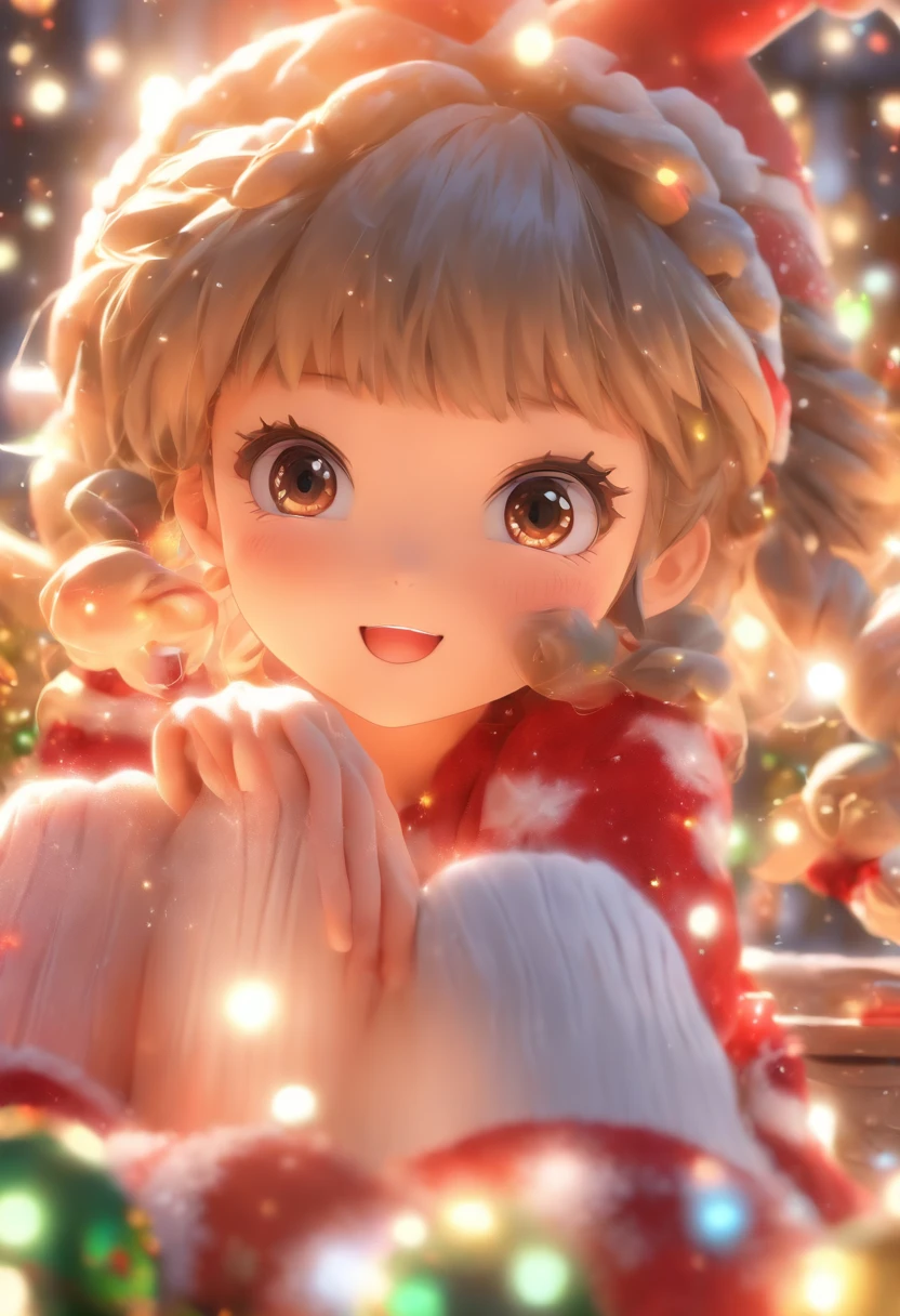 During the Christmas party,Cute s,Plush socks with Christmas elements,short skirt,Christmas theme,(tmasterpiece: 1.2) (realisticlying: 1.2) (Bokeh) (best qualityer) (Detailed skins: 1.3) (intricately details) (8K) (detailedeyes) (sharp-focus), (cheerfulness) a blind box toy, Glossy and delicate,Clean background, Good gloss, 3D rendering of,Dappled sunlight of the highest quality,