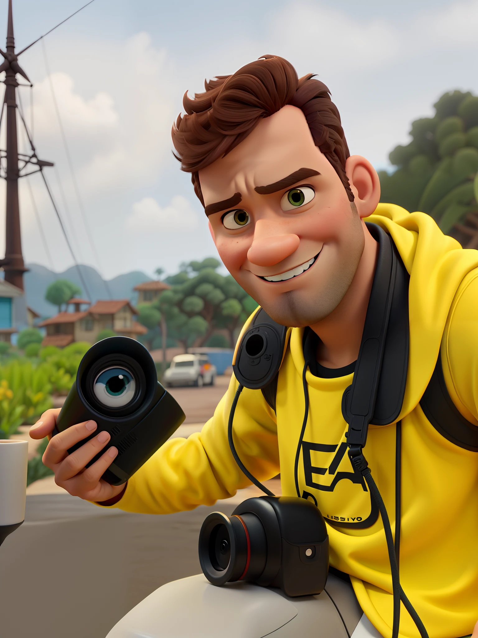 Um homem loiro estilo filme disney pixar com a testa lisa, alta qualidade, melhor qualidade