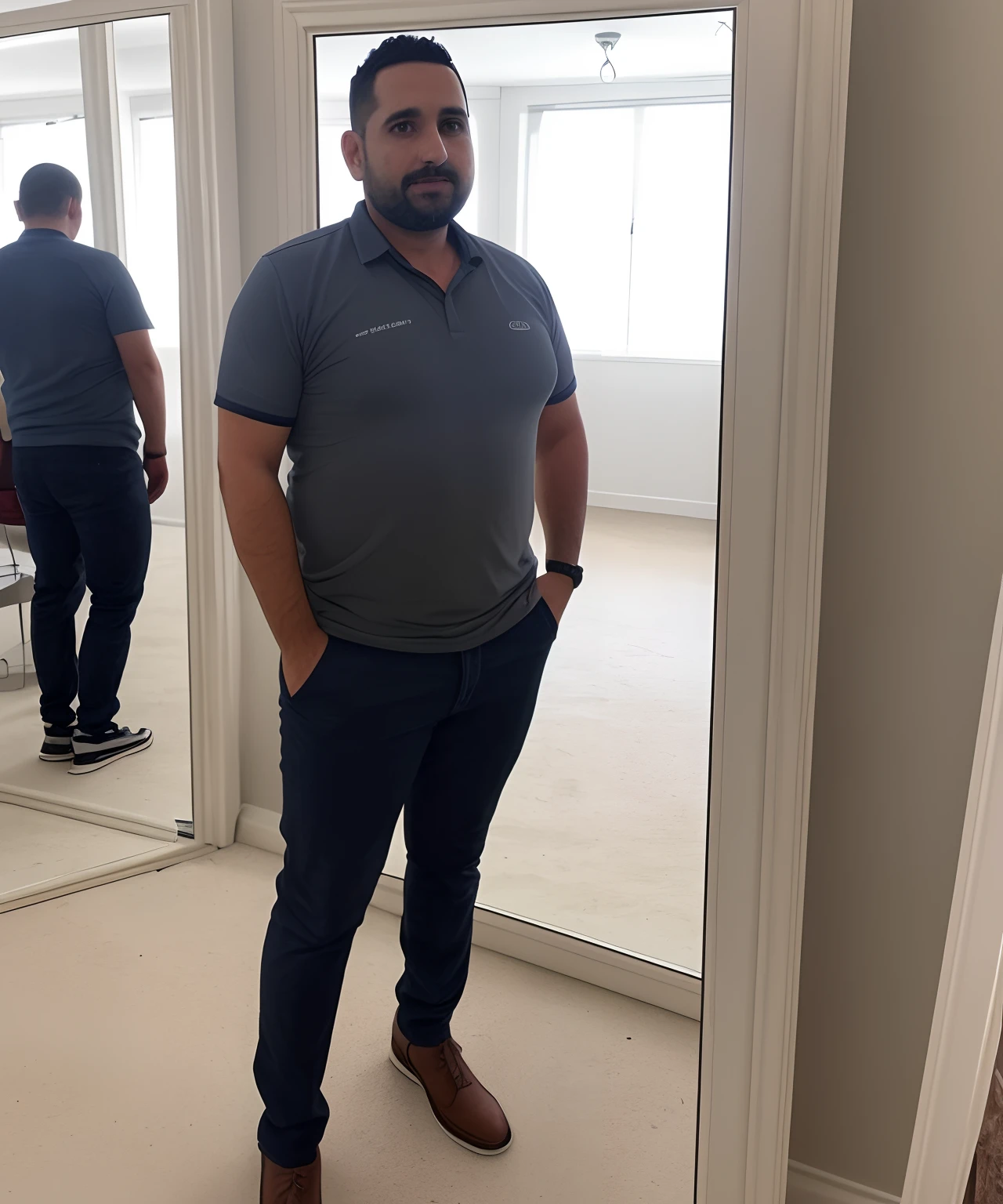 there is a man that is standing in a room with a mirror, 4 0 years old man, about 3 5 years old, 3 6 years old, 3 2 years old, 38 years old, 45 years old men, (38 years old), mohamed reda, 3 5 years old, 35 years old, 3 2 - year - old man