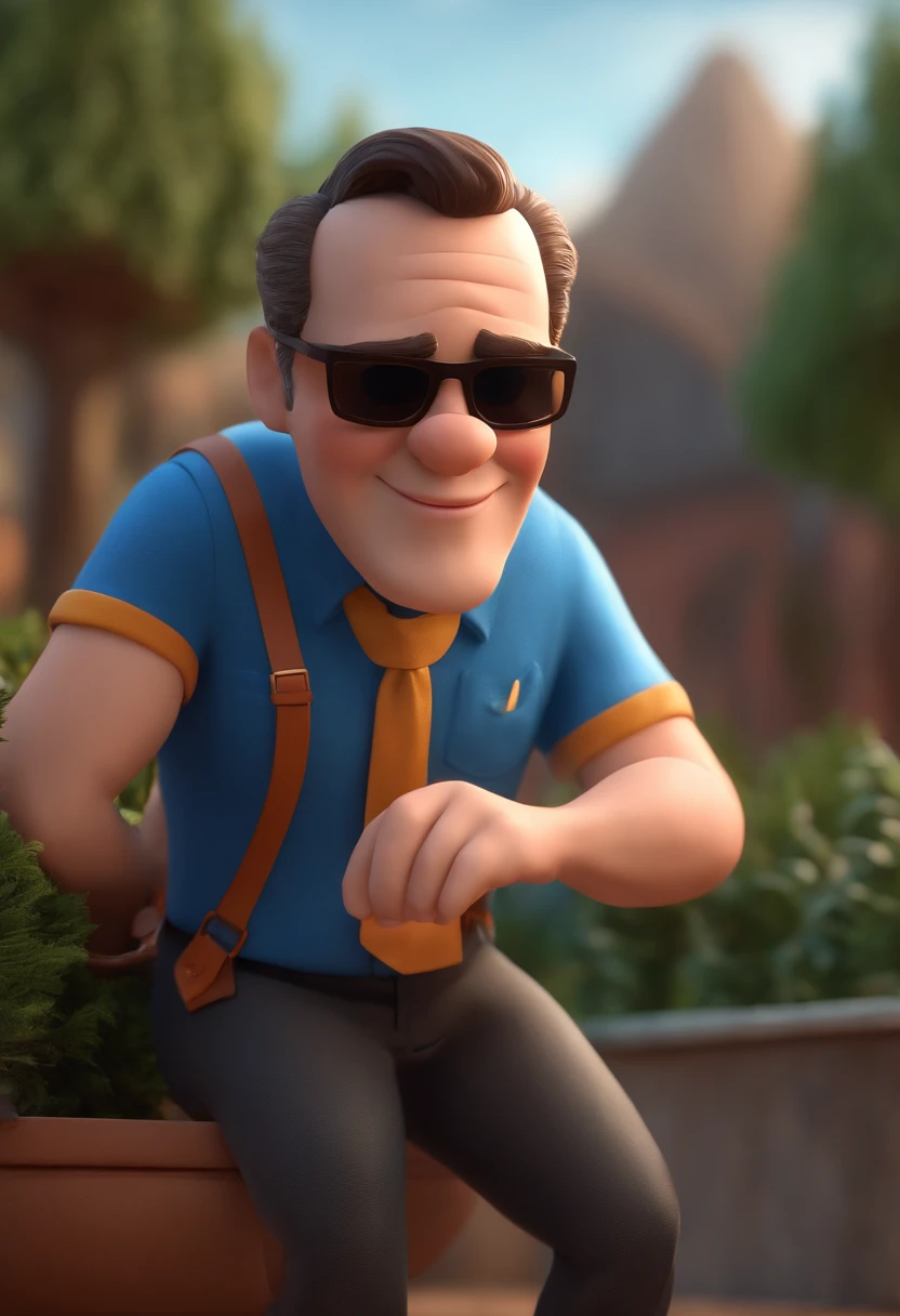 Cartoon character of a man with black glasses and a blue shirt, animation character, Caractere estilizado, animation style rendering, 3D estilizado, Arnold Maya render, 3 d render stylized, toon render keyshot, Personagem 3D, Personagem 3D, 3d rendering stylized, 3 d character render, personagem de desenho animado, Personagem de close up, Pose de personagem,  (Estilo Pixar) (master part:1.2) (Bokeh) (best quality) (pele detalhada) (textura detalhada) (8k) (argila) (Cinematic lighting) (foco nítido