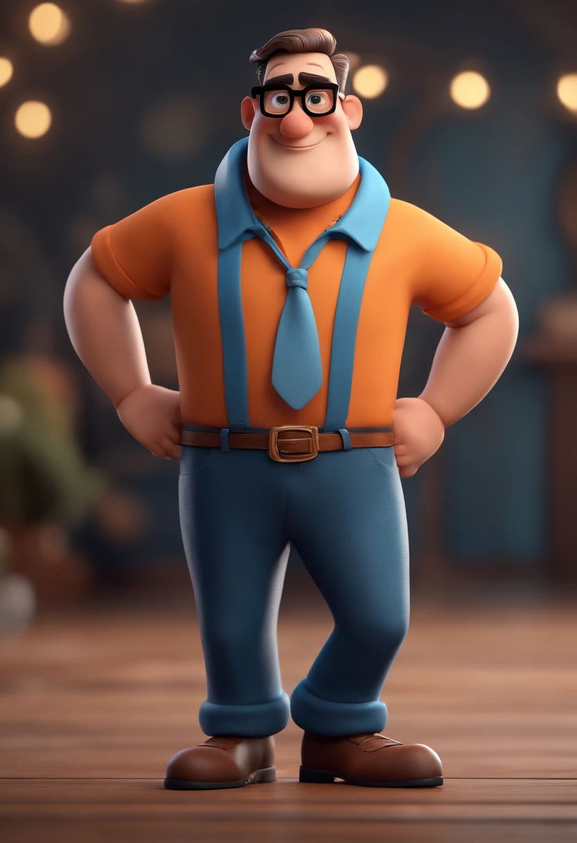 Cartoon character of a man with black glasses and a blue shirt, animation character, Caractere estilizado, animation style rendering, 3D estilizado, Arnold Maya render, 3 d render stylized, toon render keyshot, Personagem 3D, Personagem 3D, 3d rendering stylized, 3 d character render, personagem de desenho animado, Personagem de close up, Pose de personagem, (Estilo Pixar) (master part:1.2) (Bokeh) (best quality) (pele detalhada) (textura detalhada) (8k) (argila) (Cinematic lighting) (foco nítido