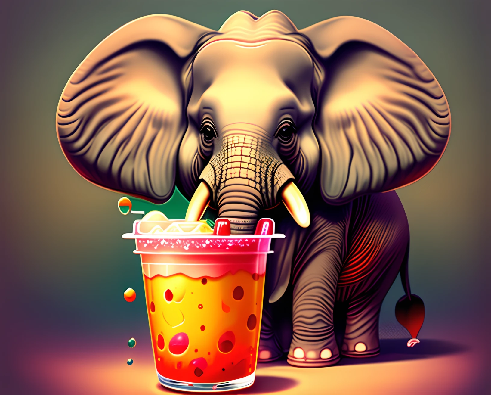 Elephant drinking boba animated