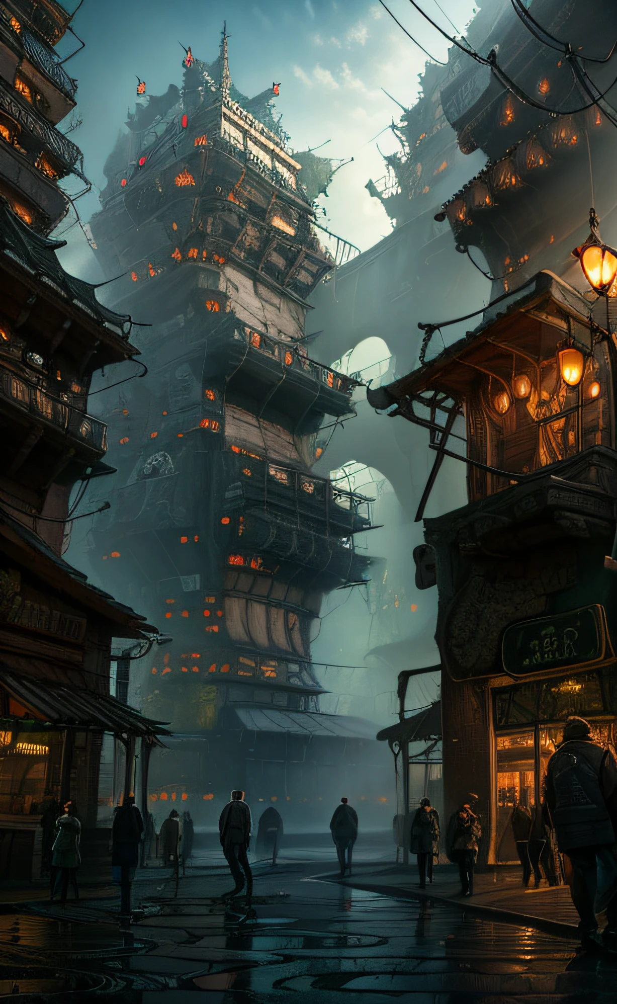 Urban design of Sidmead、caos、Complex and high definition、Bladerunner、Ridley Scott's visual expression、Ciudades futuristas、cyberpunked、Vista de calle