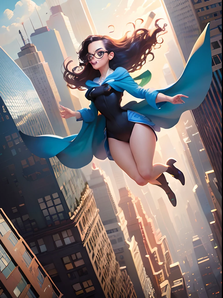 Imagens inspirada nos desenhos da Disney/pixar. Quero uma de cabelos curtos, castanhos. Like the Trinity from the Matrix flying over the buildings of New York