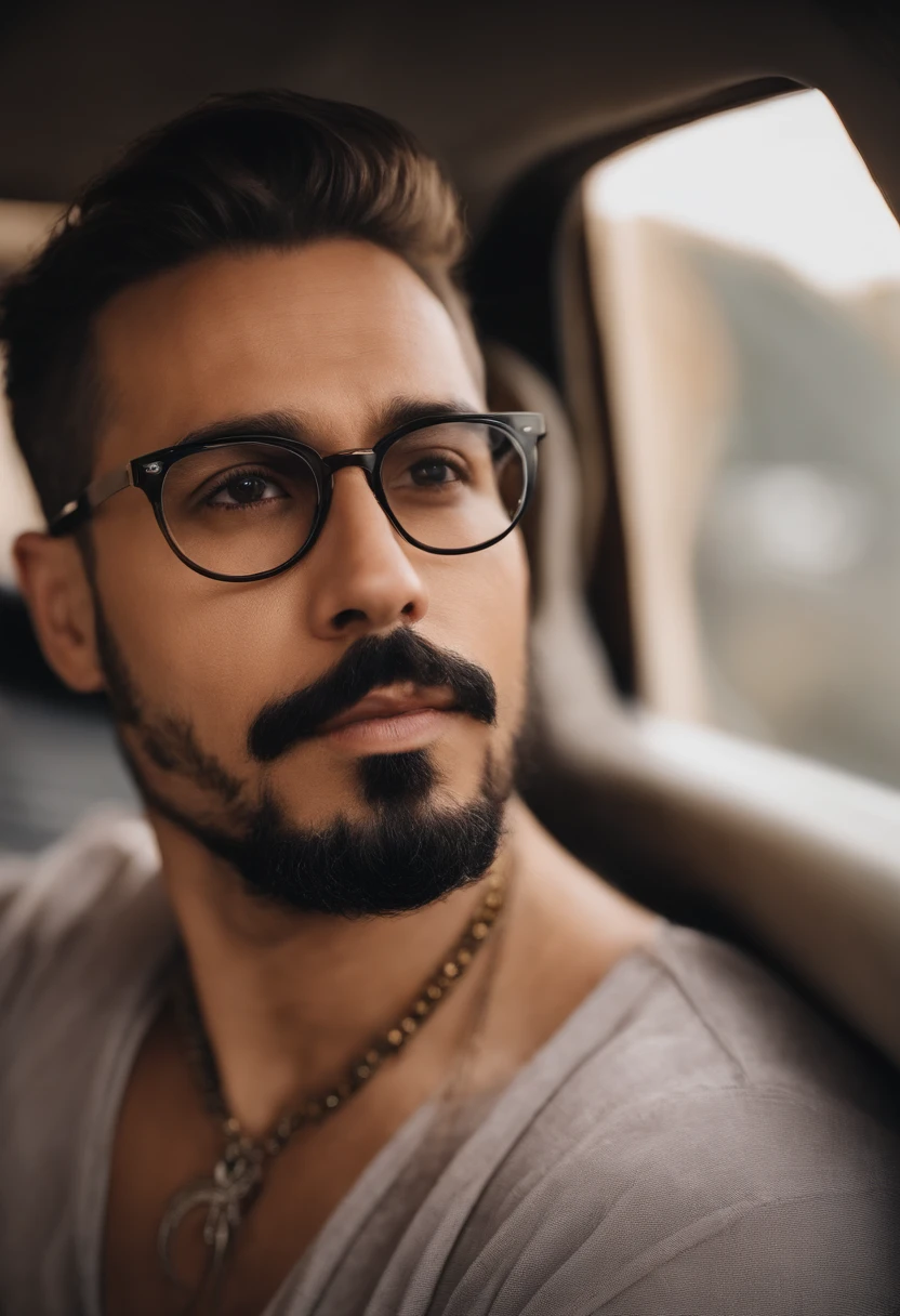 there is a man with glasses and a necklace on his neck, foto de perfil headshot, with glasses and goatee, with nerdy glasses and goatee, taken in the early 2020s, 2 9 anos, 2 8 anos, 2 7 anos, imagem de qualidade muito baixa, com uma barba pequena, 3 2 anos, Foto de perfil estilo pixar
