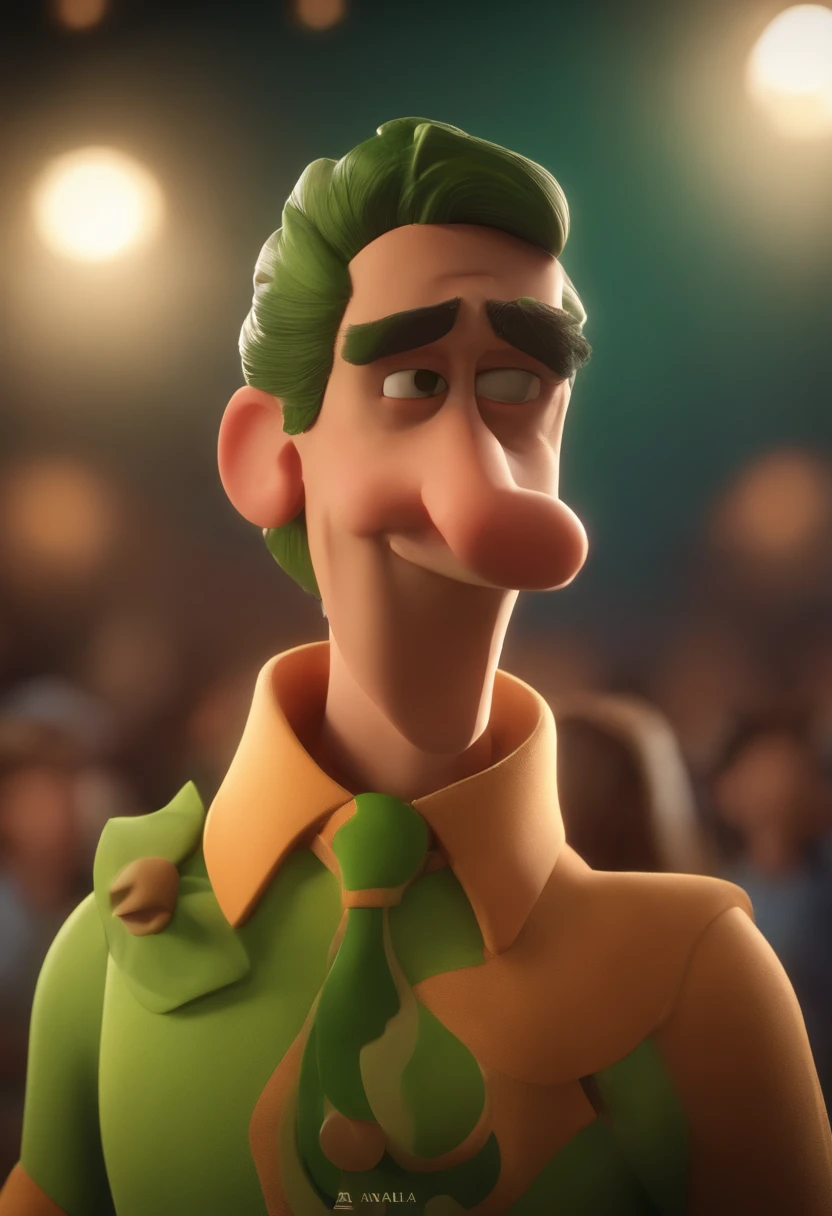 personagem dos desenhos animados de um homem forte e uma camisa verde social, calvanhaque , animation character, Caractere estilizado, animation style rendering, 3D estilizado, Arnold Maya render, 3 d render stylized, toon render keyshot, Personagem 3D, Personagem 3D, 3d rendering stylized, 3 d character render, personagem de desenho animado, Personagem de close up, Pose de personagem, (Estilo Pixar) (master part:1.2) (Bokeh) (best quality) (pele detalhada) (textura detalhada) (8k) (argila) (Cinematic lighting) (foco nítido