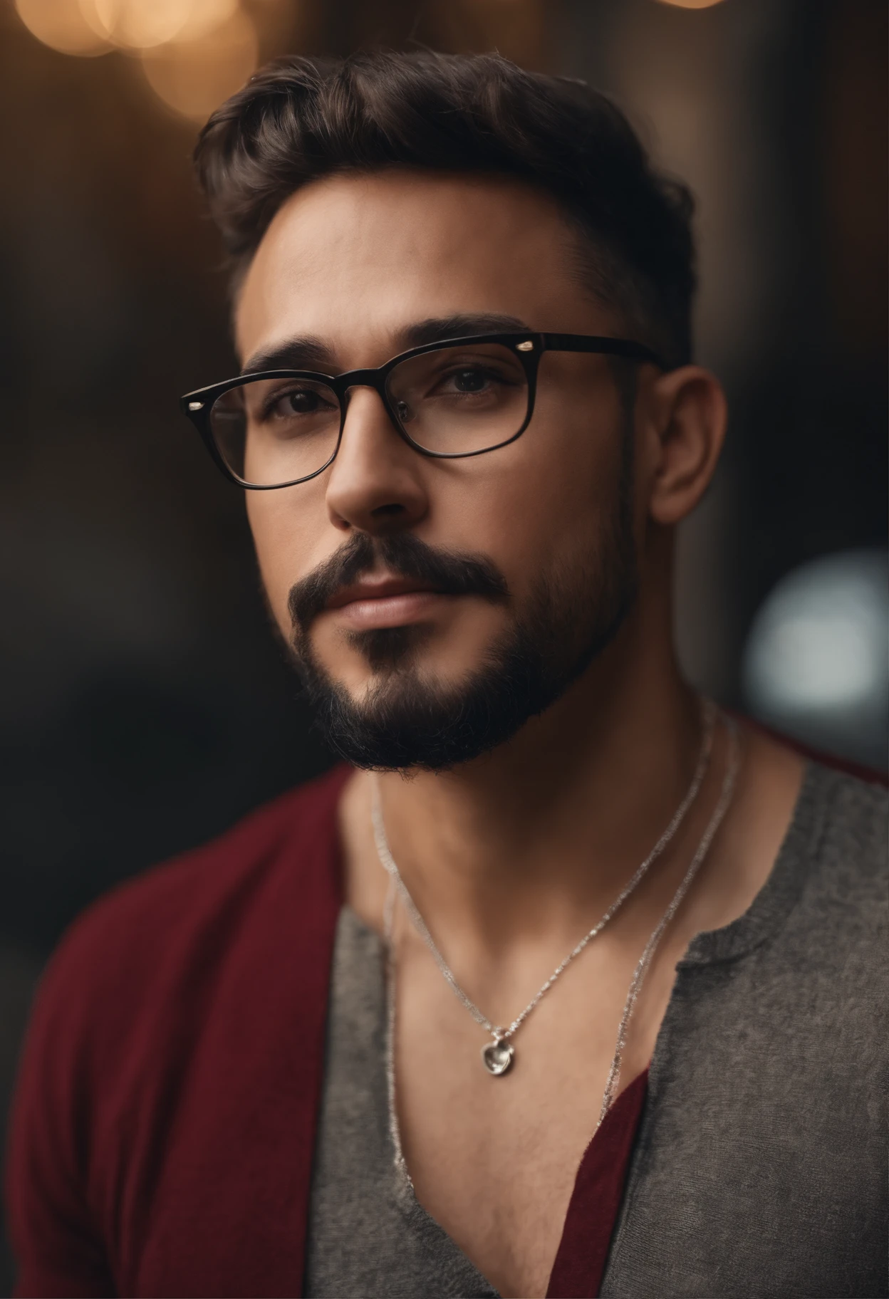 there is a man with glasses and a necklace on his neck, foto de perfil headshot, with glasses and goatee, with nerdy glasses and goatee, taken in the early 2020s, 2 9 anos, 2 8 anos, 2 7 anos, imagem de qualidade muito baixa, com uma barba pequena, 3 2 anos, Foto de perfil estilo pixar