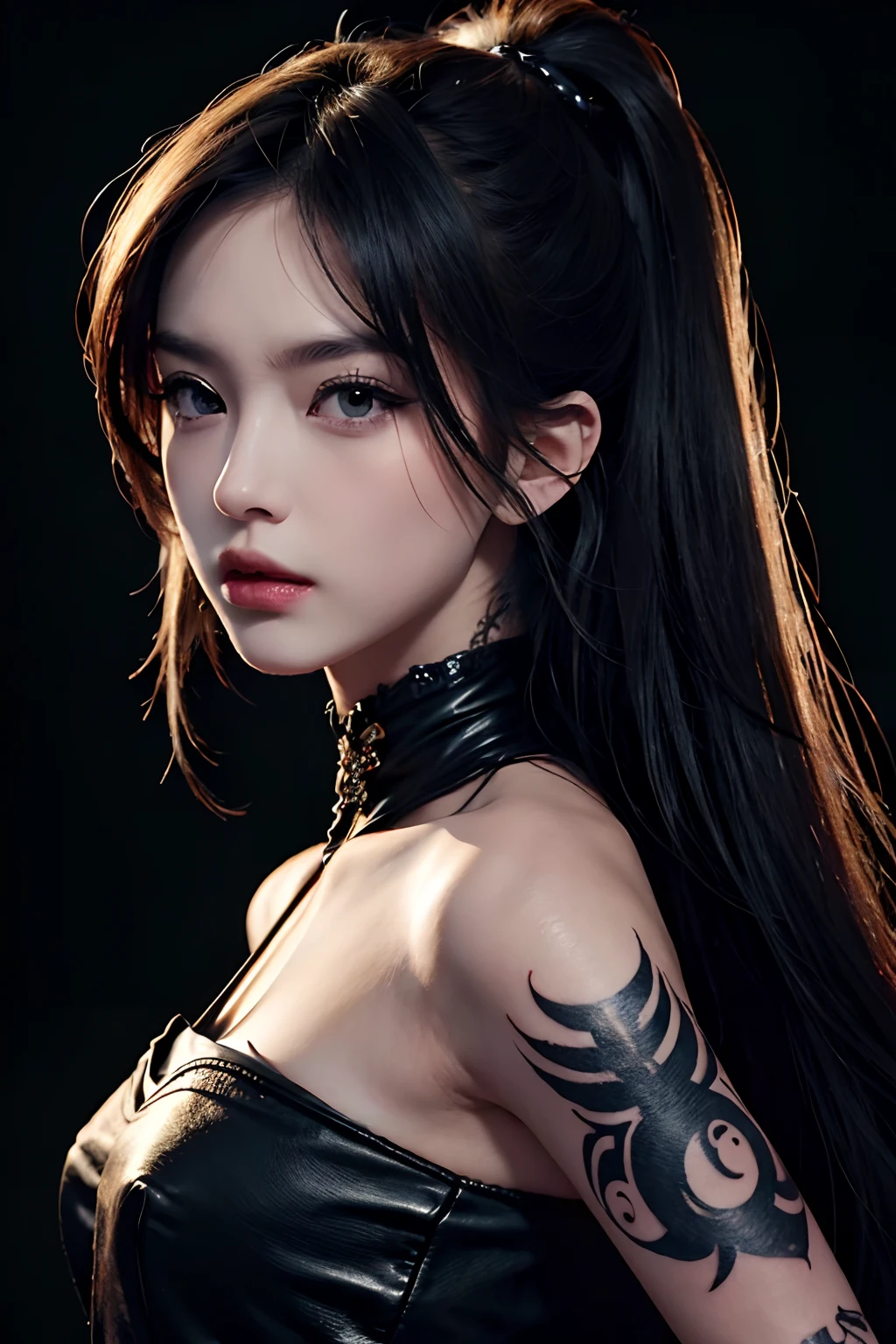 Tattoo girl, Very beautiful, killing intent, Handsome man, betrayal, irate, Dark background, 8K, Dynamic Wallpapers, Very delicate, Very dense