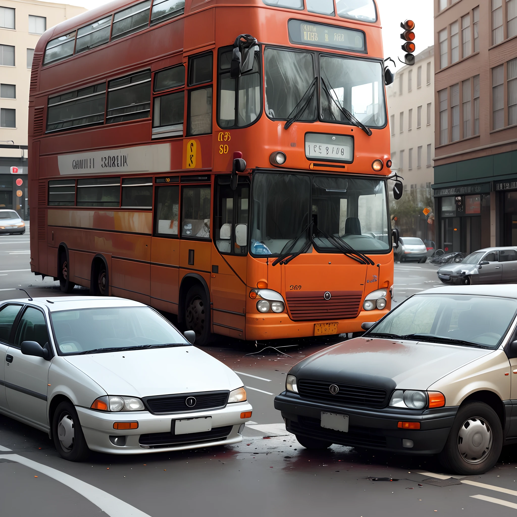 I need a photo about a accident between a car and a bus