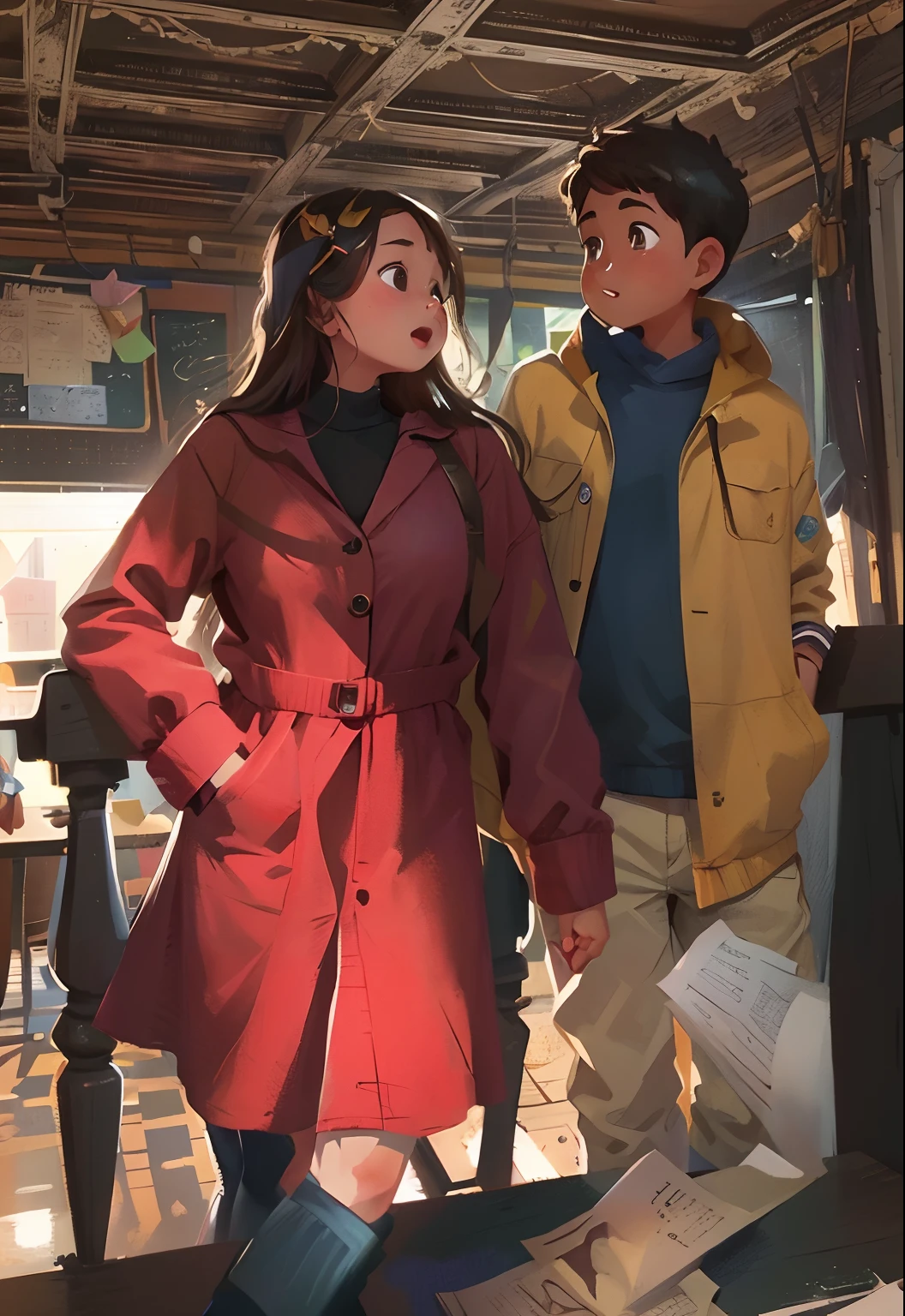 Girl and boy, Classroom, Summer, Perfect quality, clear focus (clutter - home: 0.8), (masterpiece: 1.2) (Realistic: 1.2) (Bokeh) (Best quality) (Detailed skin: 1.3) (Intricate details) (8K) (Detail Eyes) (Sharp Focus), (Happy)