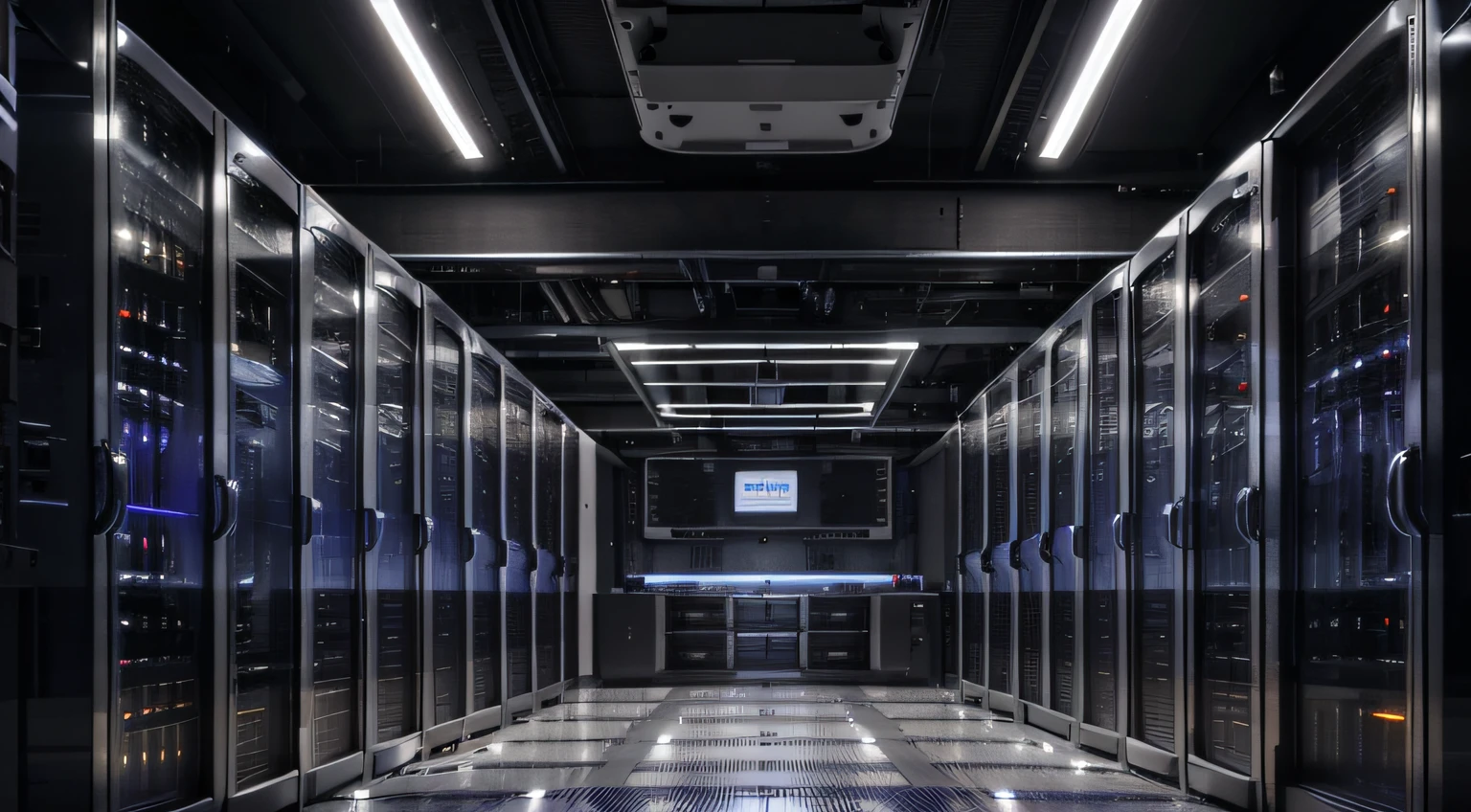 Arafed view of a server room with server rows, background is data server room, in realistic data center, in detailed data center, Data Center, extreamly detailed data center, In the data center, Data Center, Robots in the data center, Pacing in the server room, cyborg in the data center, supercomputer, Robots in server rooms, shutter inventory