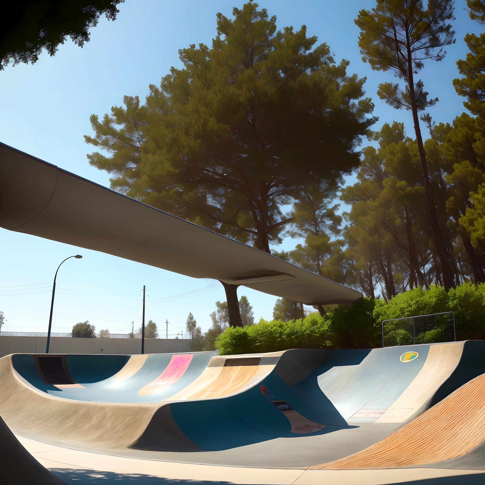 Californian skatepark with trees and overgrowth