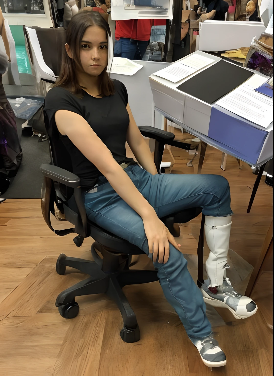 (fotorrealista:1.4),8k,(Obra maestra), La mejor calidad, highest qualityr, (Cara detallada:1.5),Texto original en,Altas Resoluciones, Obra maestra sin igual, 8K ultra realista, Ilustraciones perfectas, ((Figura femenina perfecta)), cintura estrecha, flaco,Piel detallada, epiCRealismo, fcRetrato, una persona sentada en una silla con una caja de papel en la cabeza, (papel_caja:1.2)
