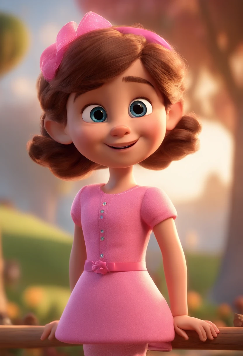 Cartoon character of a 5 year old haired girl in pink dress Animation character, Caractere estilizado, animation style rendering, 3D estilizado, Arnold Maya render, 3 d render stylized, toon render keyshot, Personagem 3D, Personagem 3D, 3d rendering stylized, 3 d character render, personagem de desenho animado, Personagem de close up, Pose de personagem,  (Estilo Pixar) (master part:1.2) (Bokeh) (best quality) (pele detalhada) (textura detalhada) (8k) (argila) (Cinematic lighting) (foco nítido