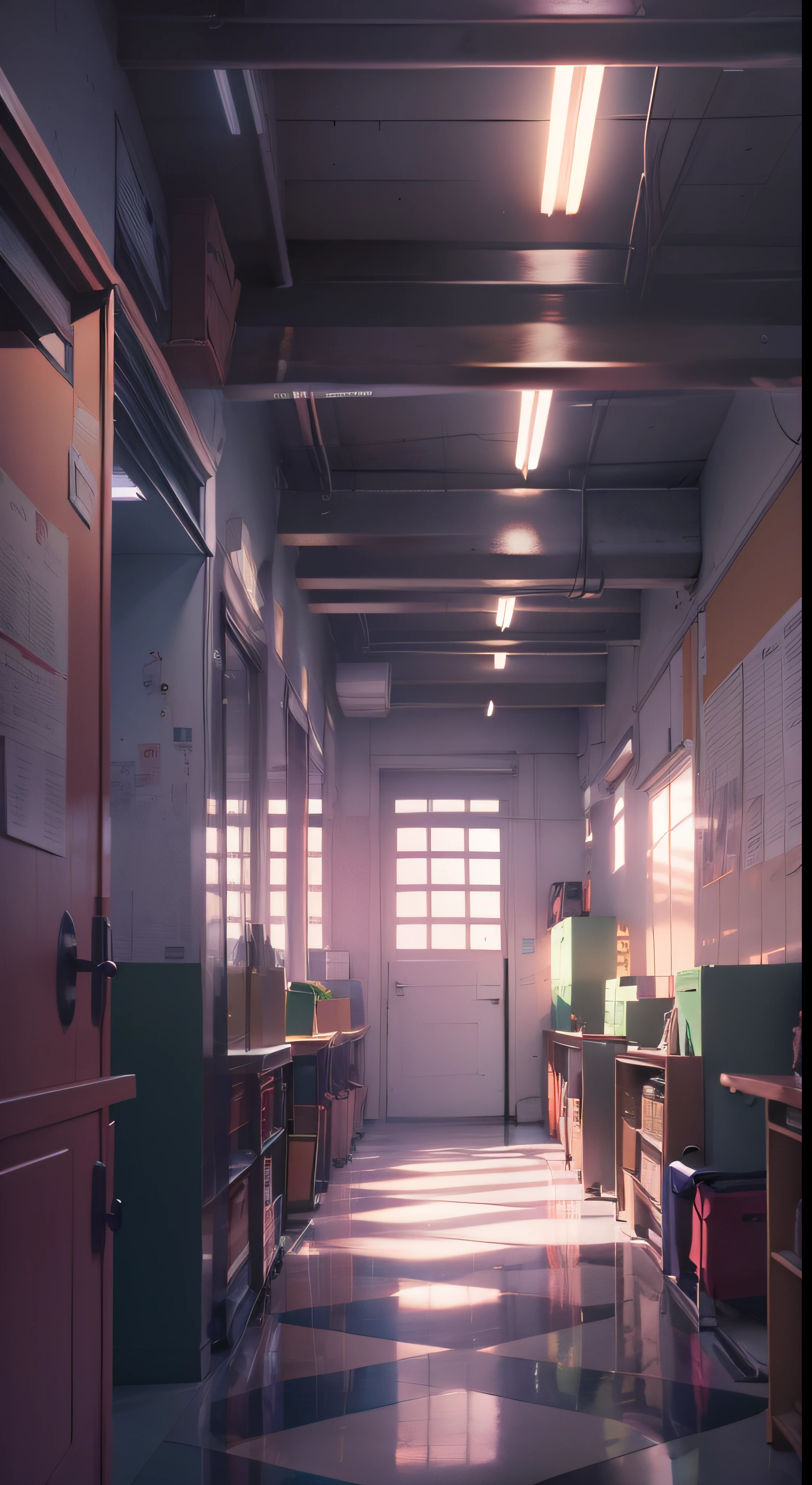 Hay un pasillo,The floor is broken,Hay una luz, Arte conceptual por artista ambiental senior, Pisif, Arte conceptual, Arte de fondo del anime, Arte de fondo interior, Estilo de anime de estudio Madhouse, VA-11 Hall-A, Fondos de anime, escena de fondo aleatoria, Arte conceptual del paisaje del anime, Pasillo largo y oscuro, escena anime, Typical anime classroom, Arte de fondo