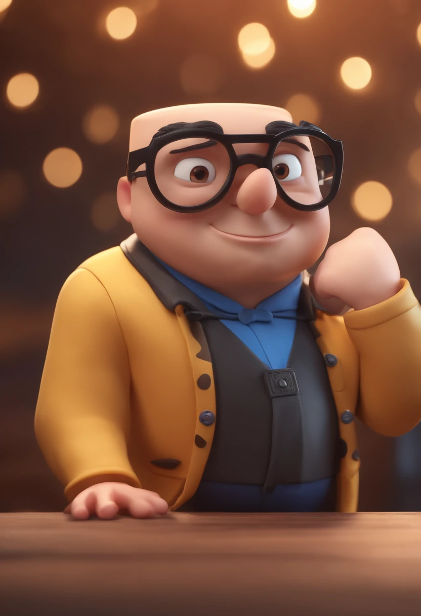 Cartoon character of a man with black glasses and a blue shirt, animation character, Caractere estilizado, animation style rendering, 3D estilizado, Arnold Maya render, 3 d render stylized, toon render keyshot, Personagem 3D, Personagem 3D, 3d rendering stylized, 3 d character render, personagem de desenho animado, Personagem de close up, Pose de personagem,  (Estilo Pixar) (master part:1.2) (Bokeh) (best quality) (pele detalhada) (textura detalhada) (8k) (argila) (Cinematic lighting) (foco nítido